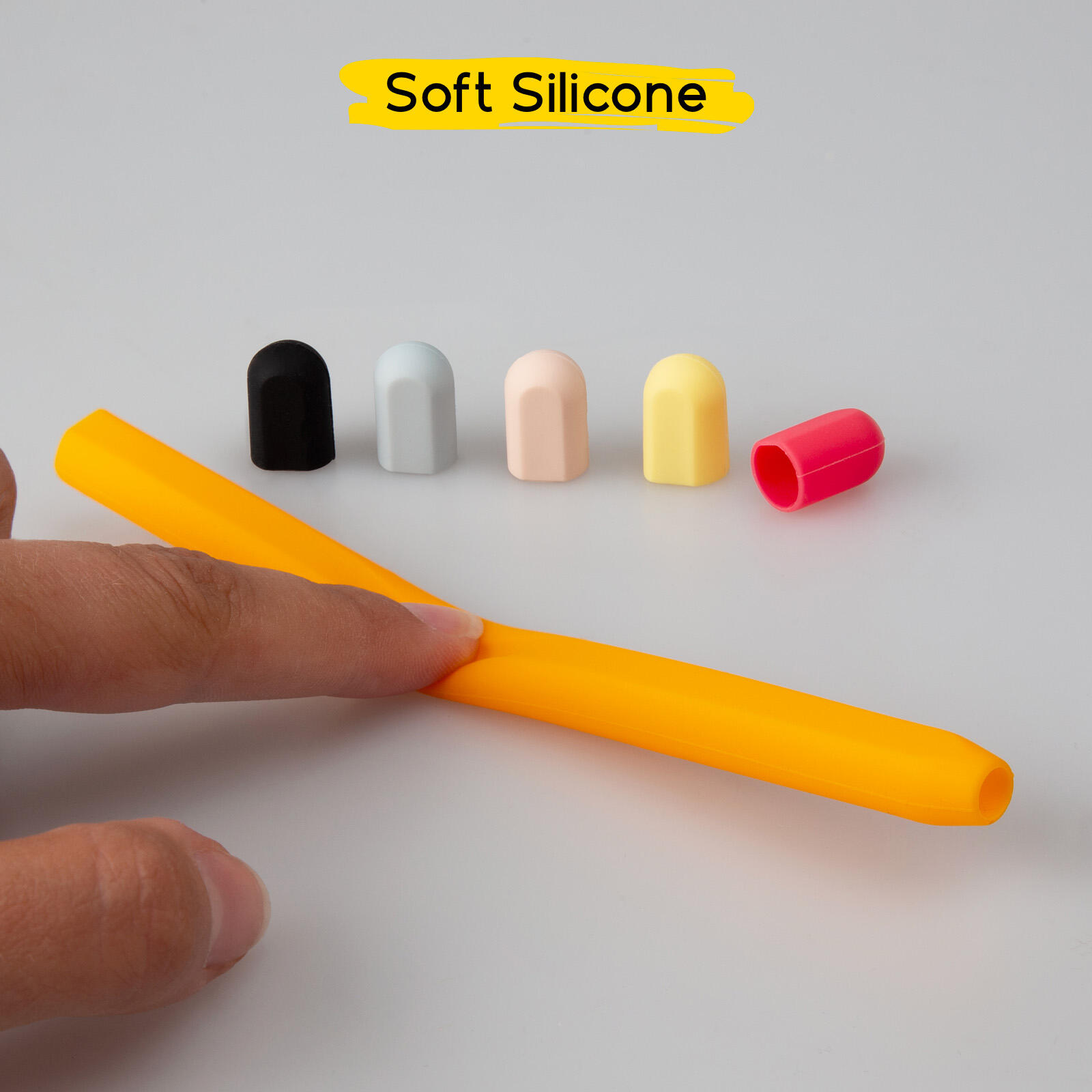 Étui orange pour Apple Pencil avec 5 capuchons colorés 3/4