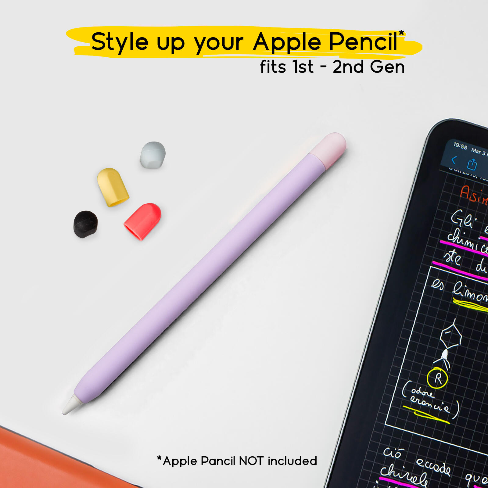Custodia skin lilla per Apple Pencil con 5 cap 2/5