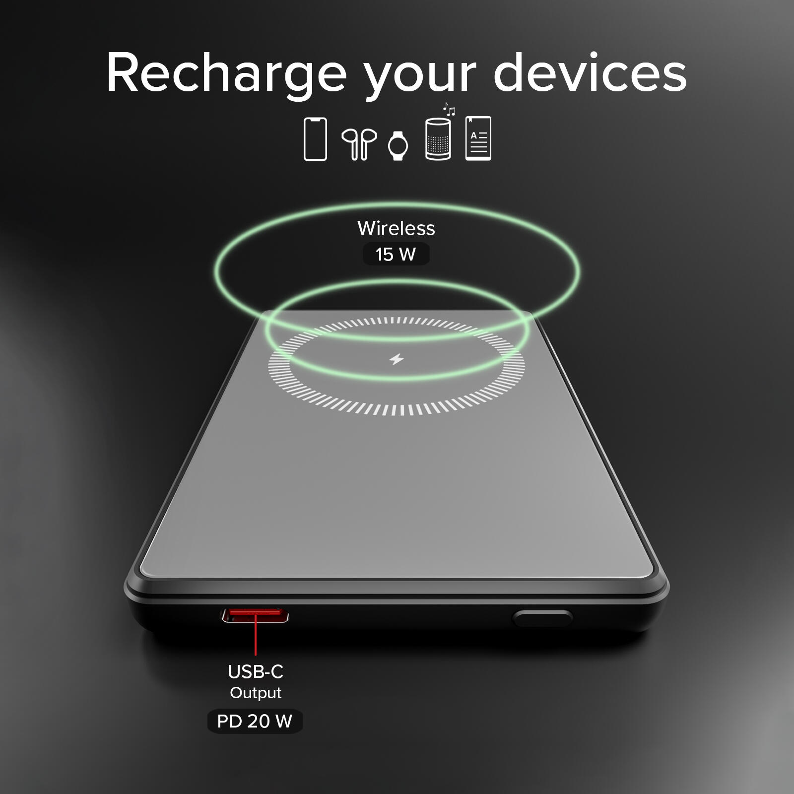 Power bank magnetico 5000 mAh con display e ricarica 15W 5/7
