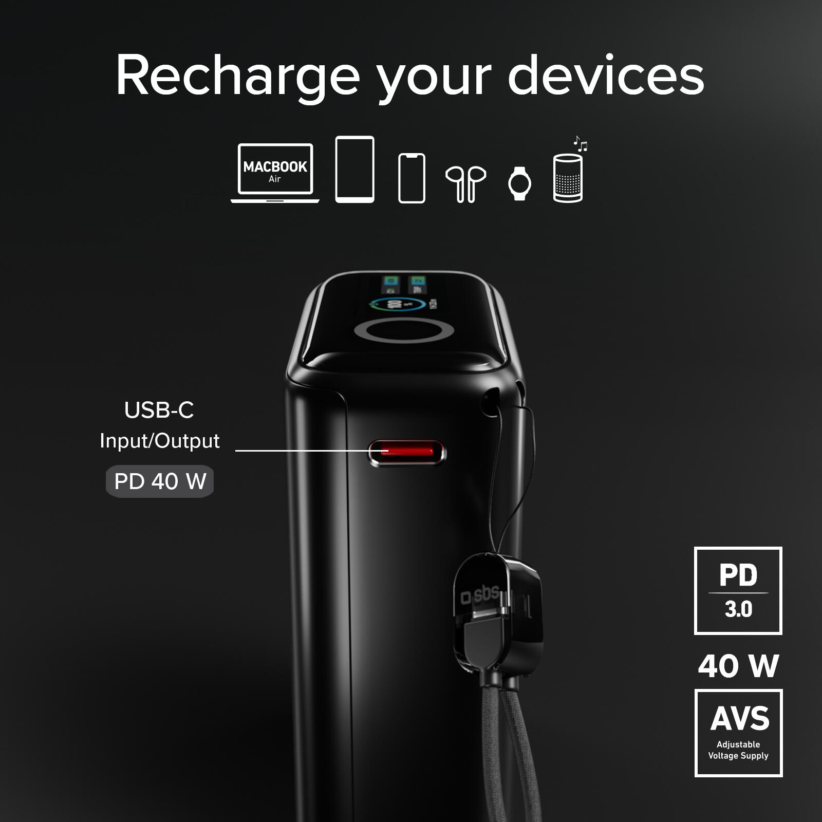 Power bank 10000 mAh 40W PD con display smart 5/7