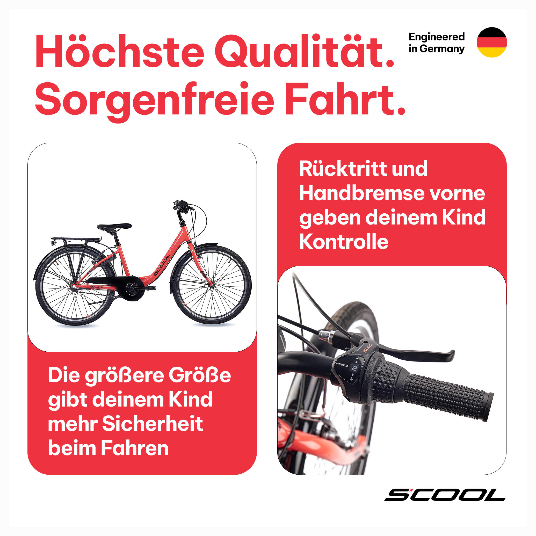 Kinderfiets voor meisjes SCOOL chiX-N3-3 versnellingen-Coral-Dark-Red-Terugtrapr 3/7