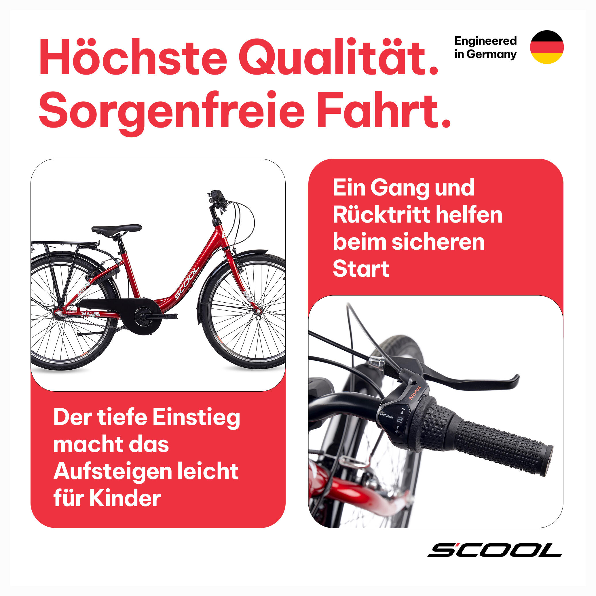 chiX, 24 Zoll Kinderfahrrad, 3-Gang, Rot/Weiß, 130–145 cm 3/7