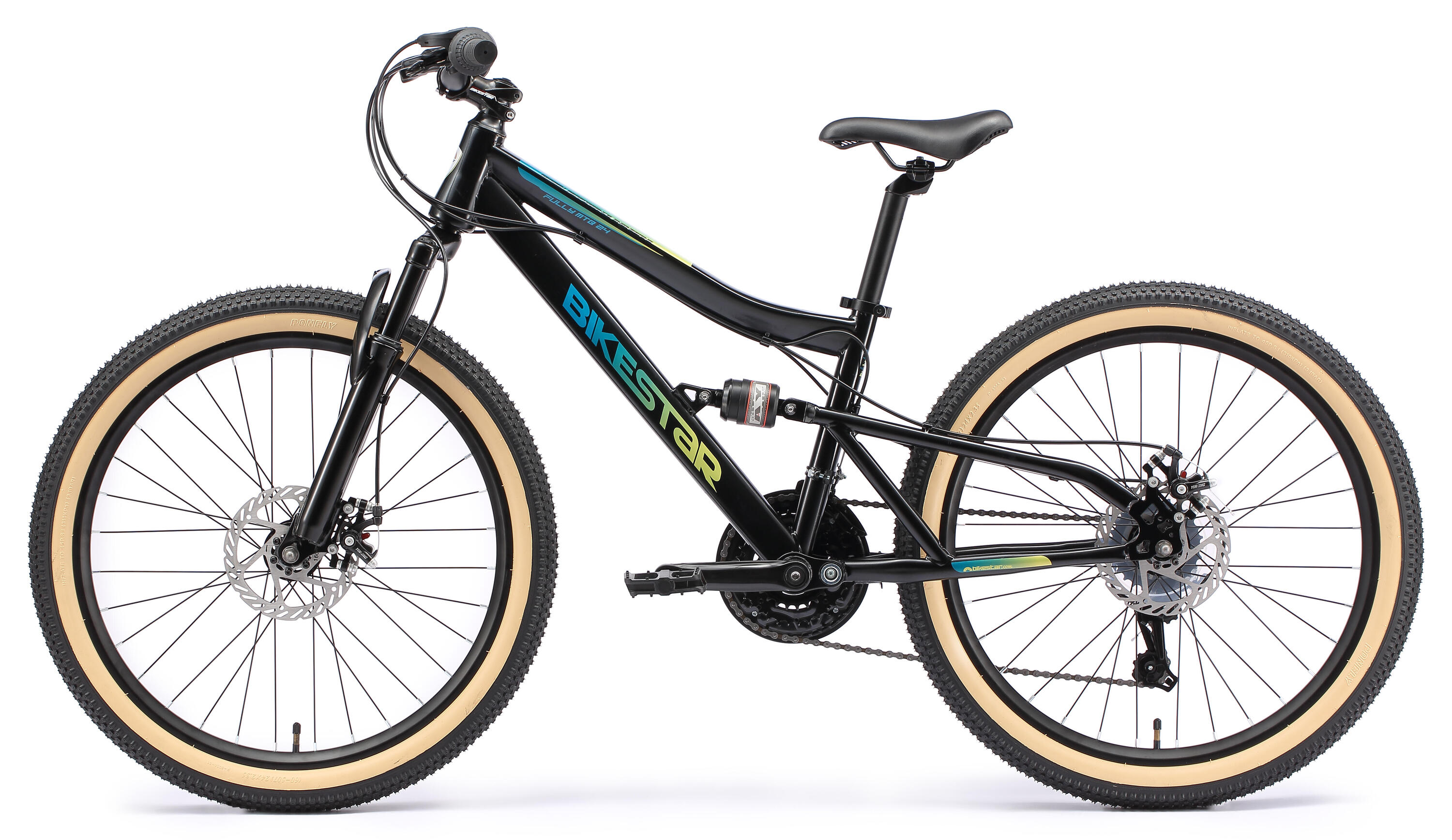 MTB 24" kinderfiets 9 jaar, volledig geveerde, 21 versnellingen, schijfremmen 3/7