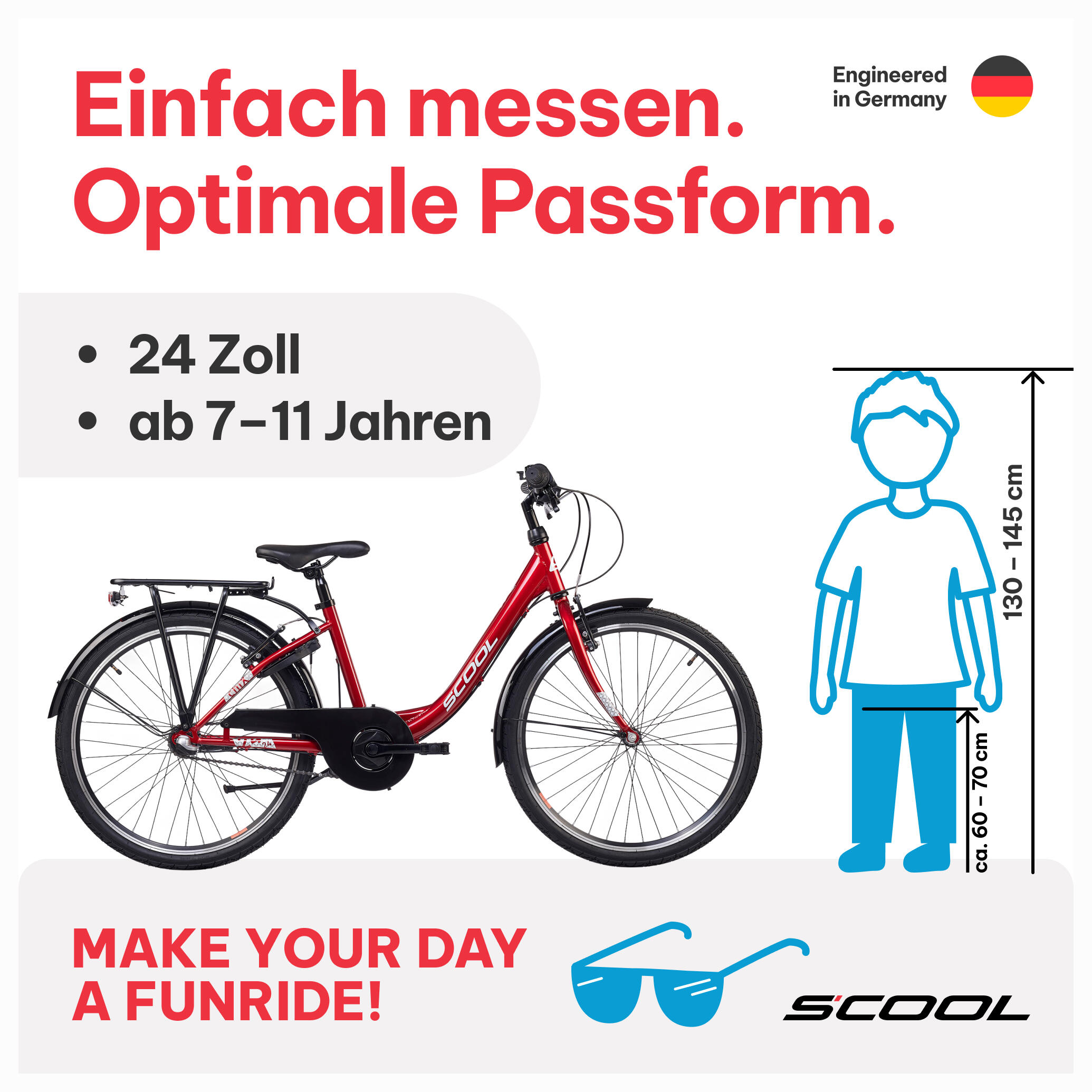 chiX, 24 Zoll Kinderfahrrad, 3-Gang, Rot/Weiß, 130–145 cm 2/7