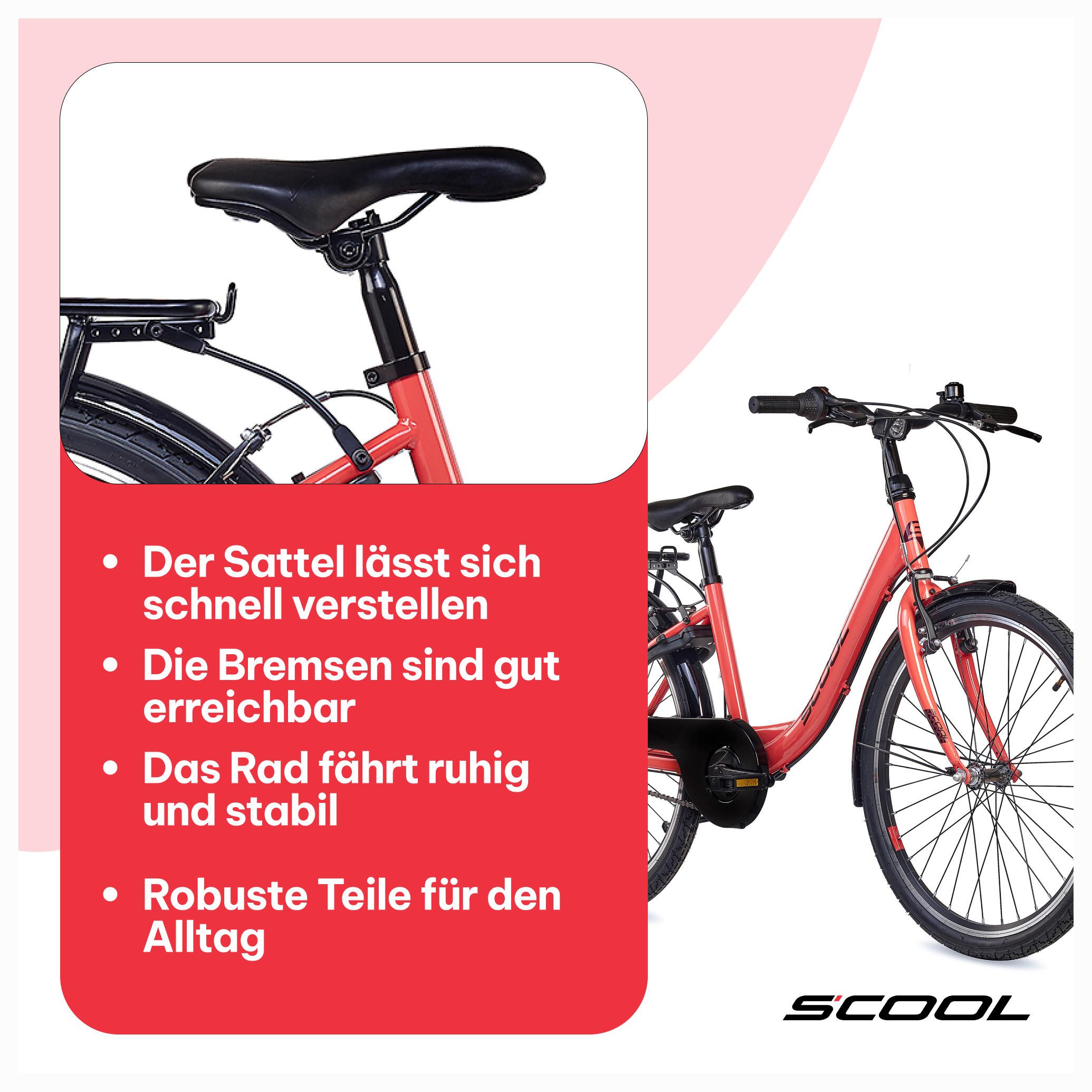 Kinderfiets voor meisjes SCOOL chiX-N3-3 versnellingen-Coral-Dark-Red-Terugtrapr 7/7