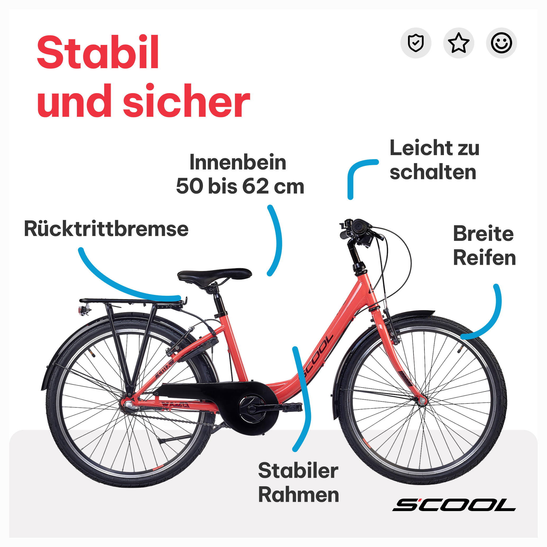 Kinderfiets voor meisjes SCOOL chiX-N3-3 versnellingen-Coral-Dark-Red-Terugtrapr 5/7