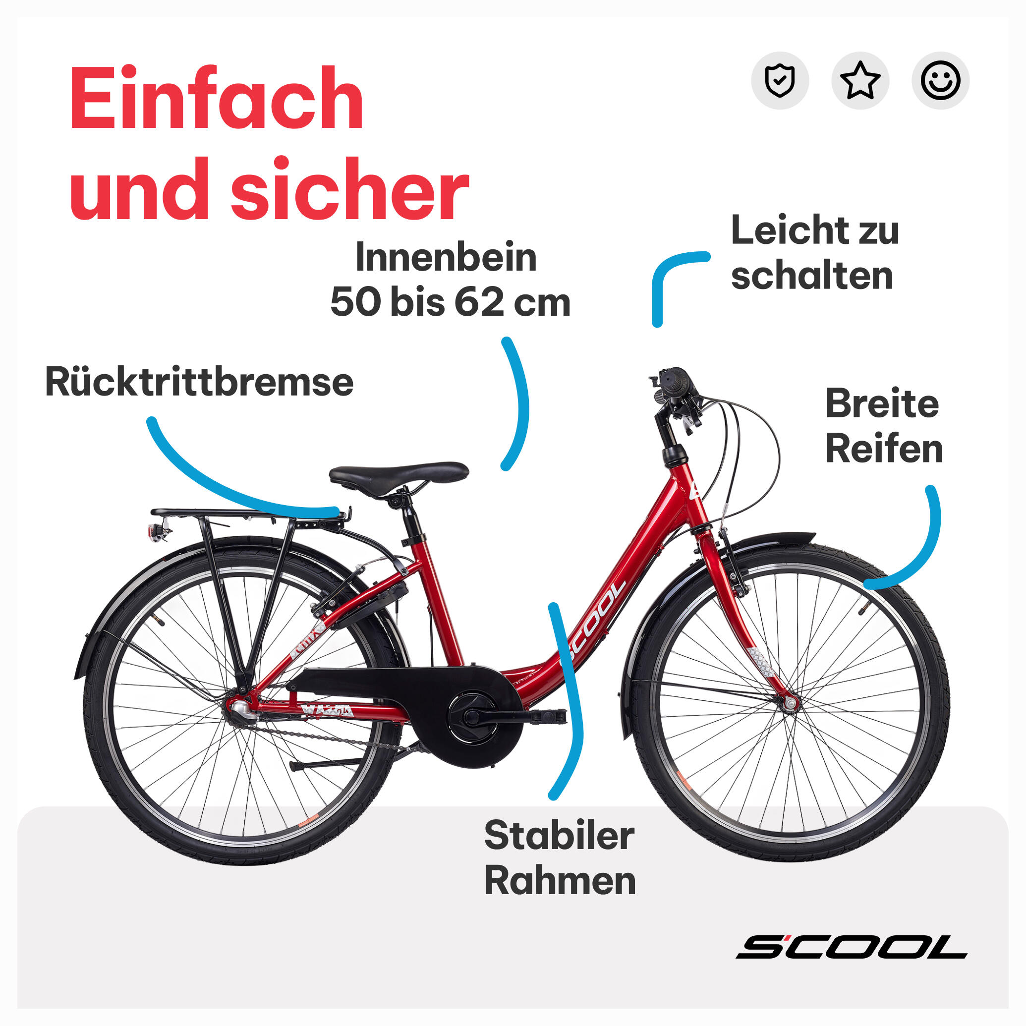 chiX, 24 Zoll Kinderfahrrad, 3-Gang, Rot/Weiß, 130–145 cm 5/7