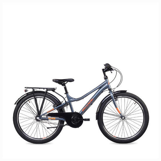troX, 24 Zoll Kinderfahrrad, 3-Gang, Dunkelgrau/Orange, 130–145 cm