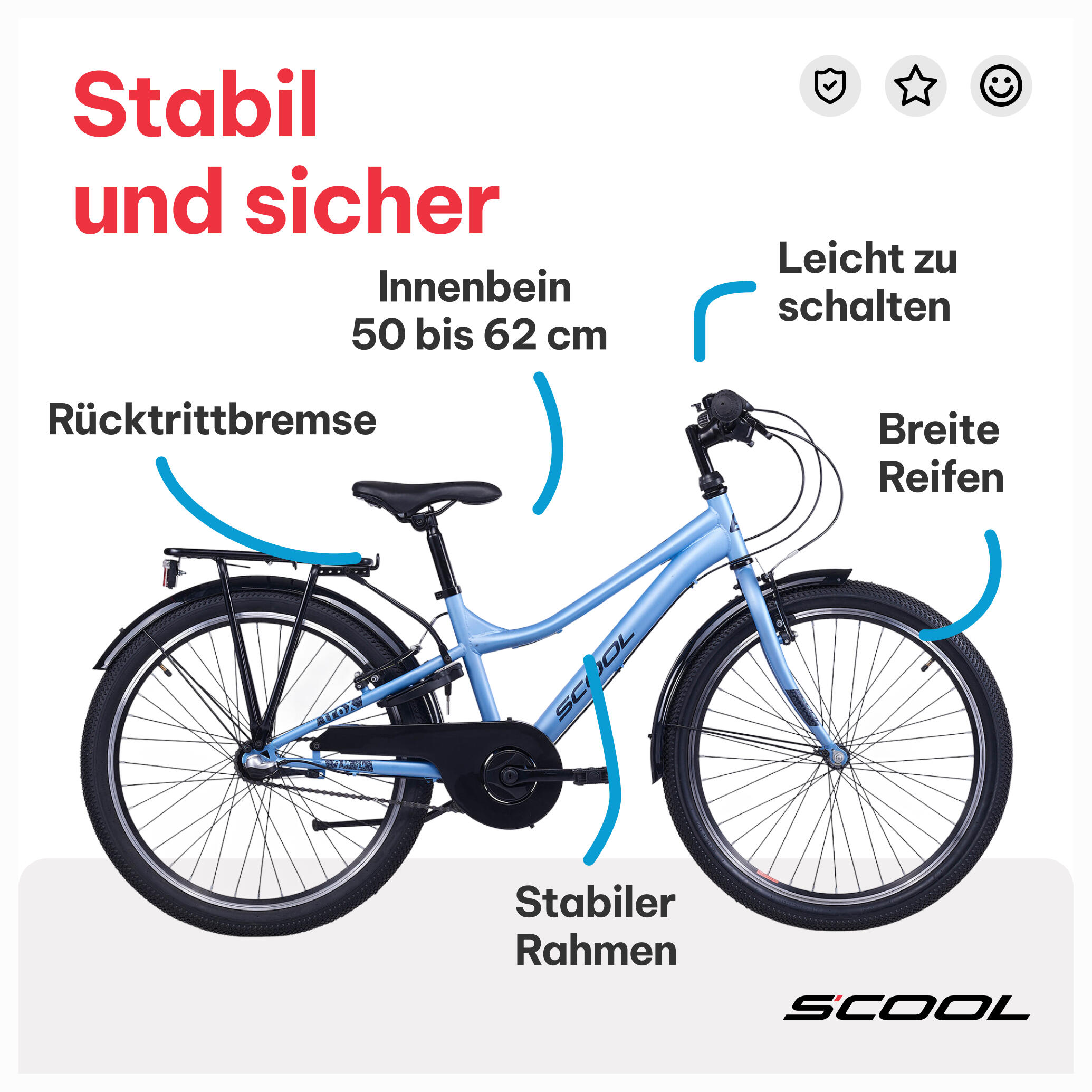 troX, 24 Zoll Kinderfahrrad, 3-Gang, Hellblau/Dunkelblau, 130–145 cm 5/7