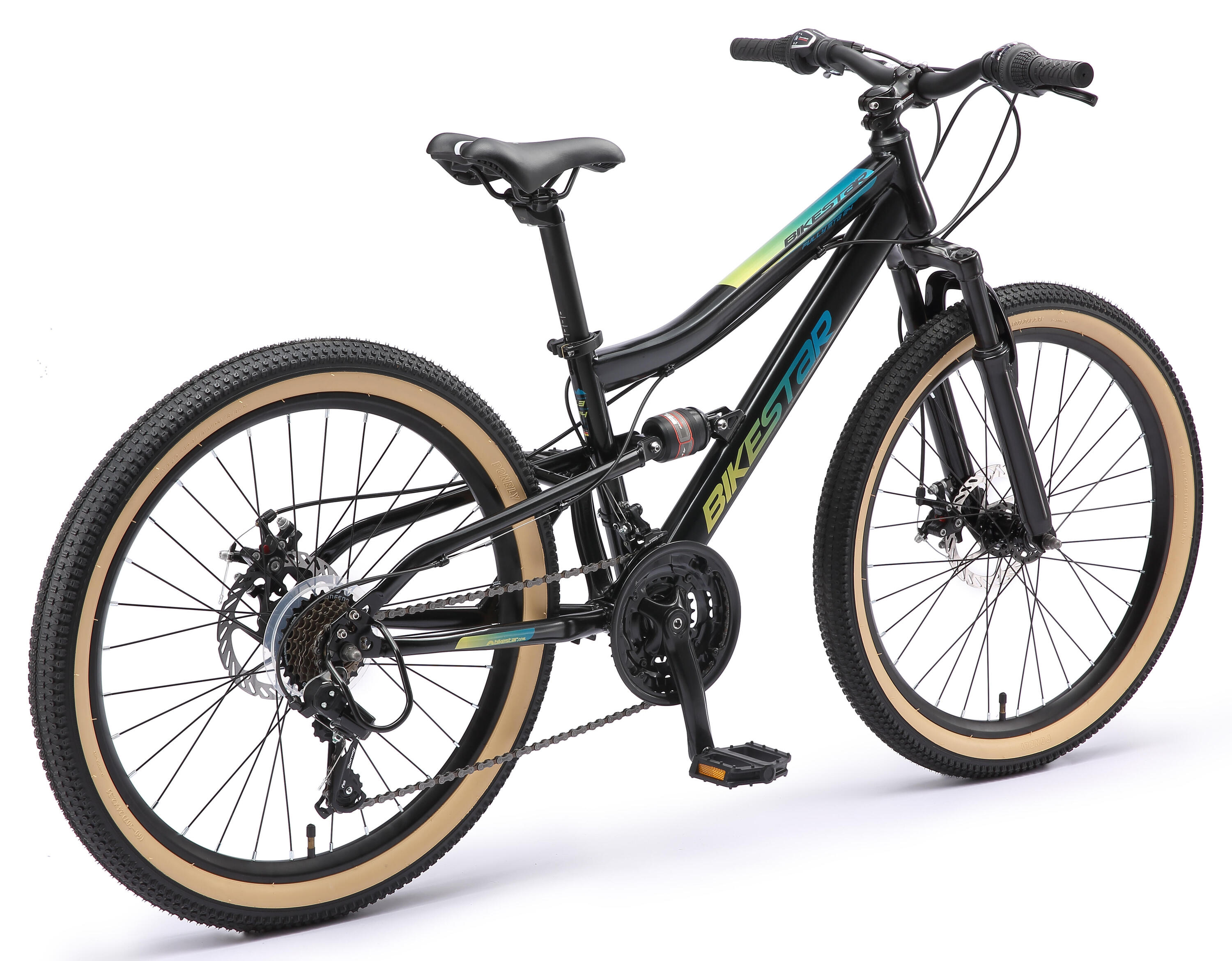 MTB 24" kinderfiets 9 jaar, volledig geveerde, 21 versnellingen, schijfremmen 4/7