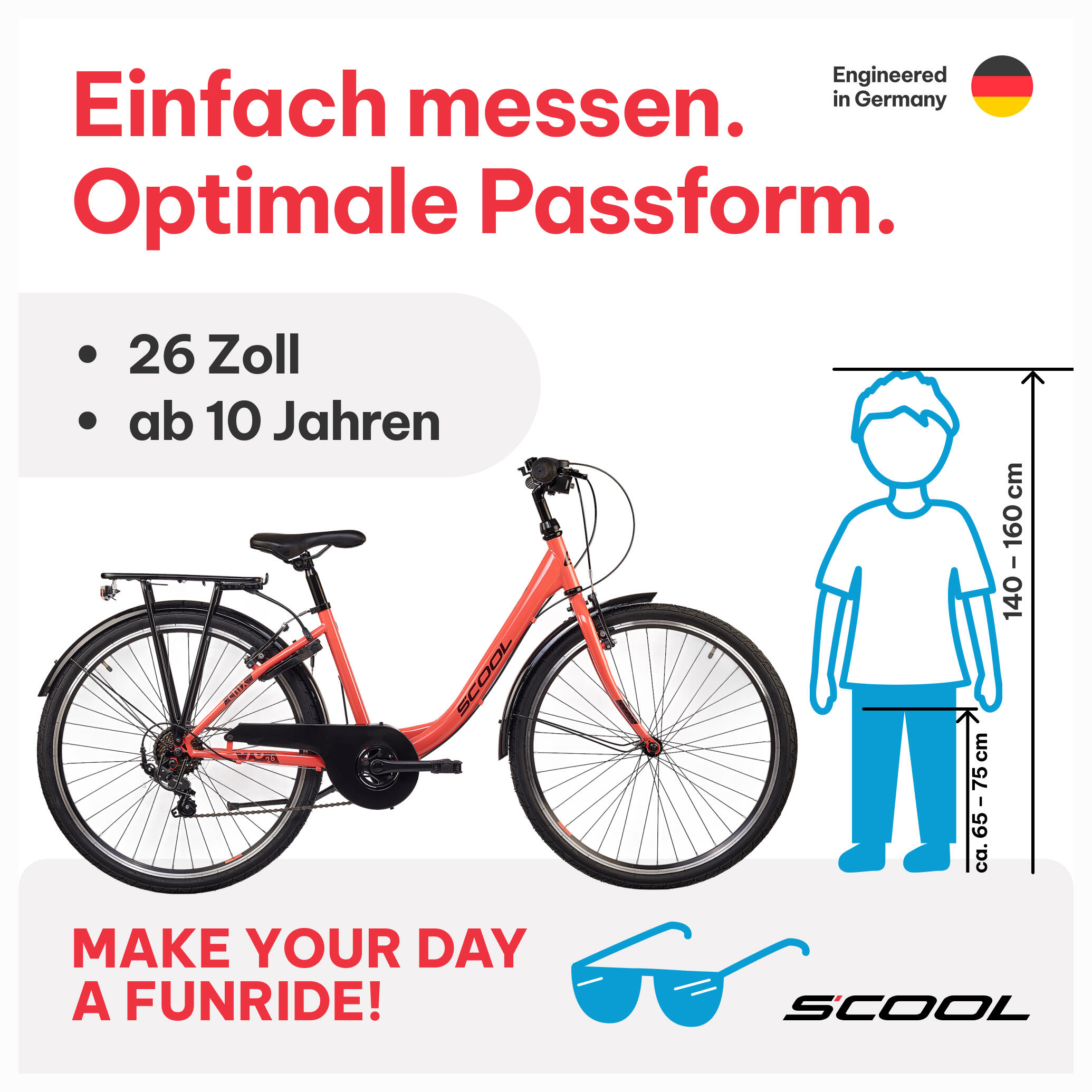 chiX 26, Kinderfahrrad, 6-Gang, Koralle/Dunkelrot, 140–160 cm 2/7