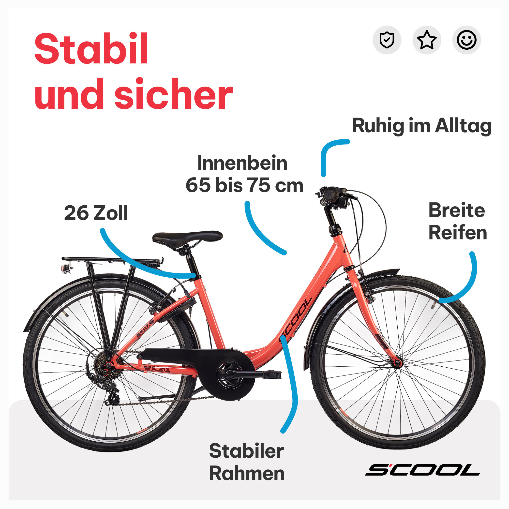 chiX 26, Kinderfahrrad, 6-Gang, Koralle/Dunkelrot, 140–160 cm 5/7