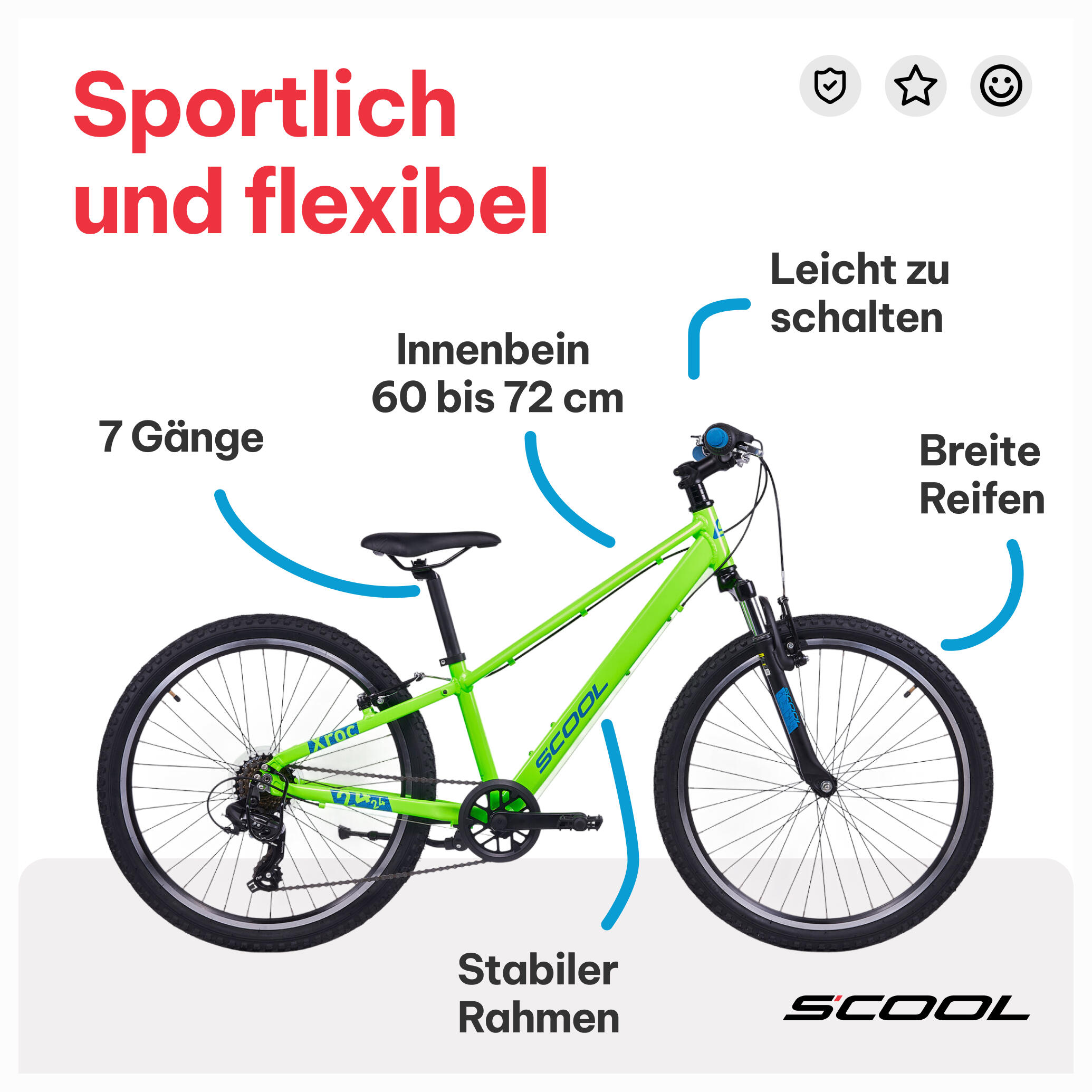 Vélo enfant 20/24/26 pouces Xroc pro 7 vitesses freins V-brake à partir de 6 ans 5/7
