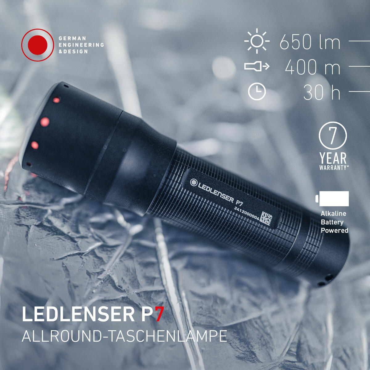 Lampe torche LED à piles – 650 lm, IP54, portée 400 m, 1xAAA – P7 3/7