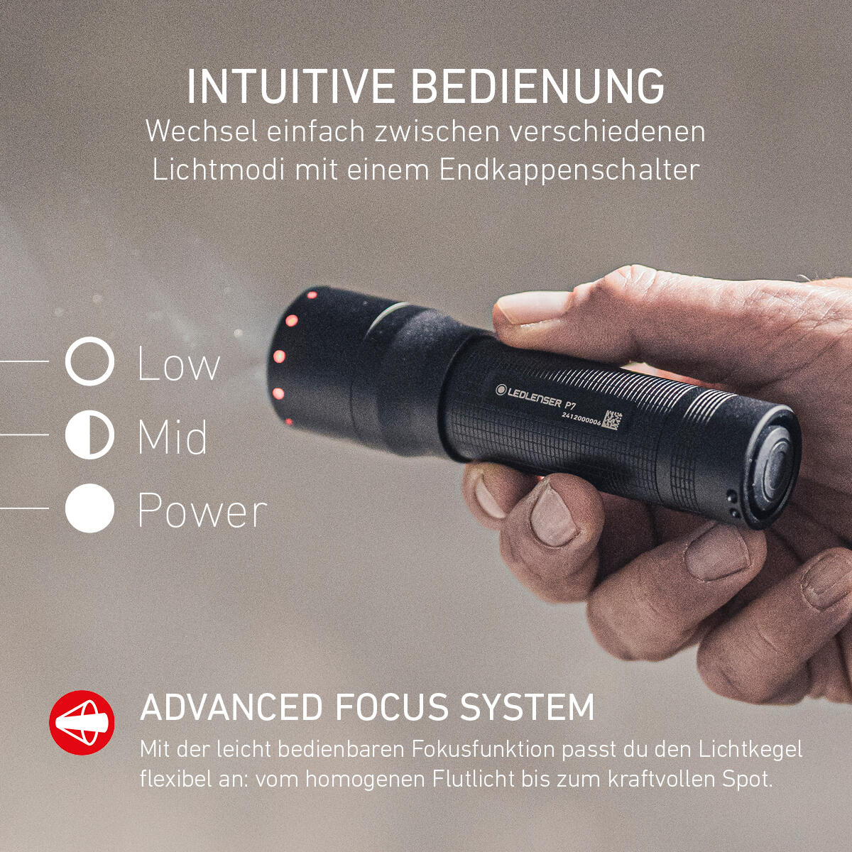 Lampe torche LED à piles – 650 lm, IP54, portée 400 m, 1xAAA – P7 4/7