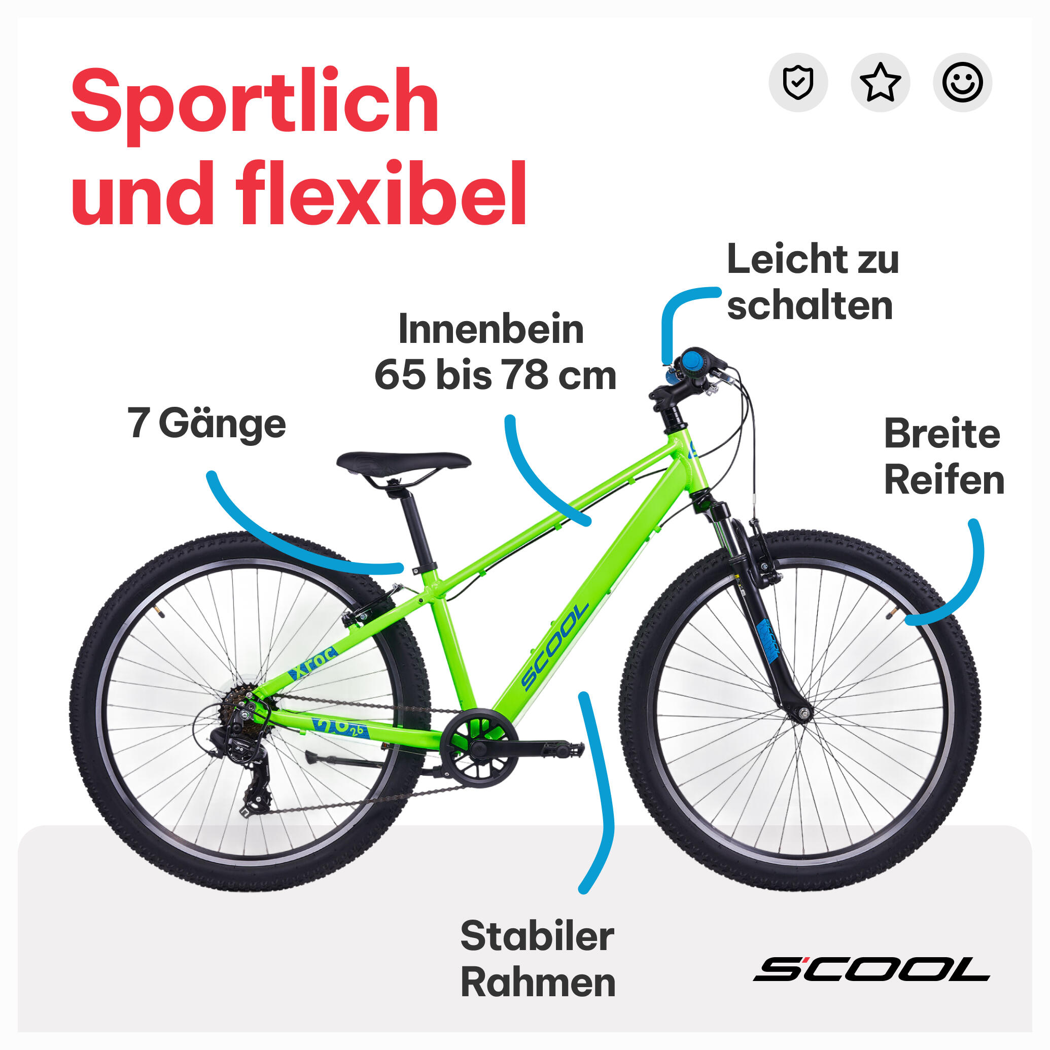 Bicicleta infantil Xroc Pro de 20/24/26 polegadas com 7 velocidades e freio V-Br 5/7