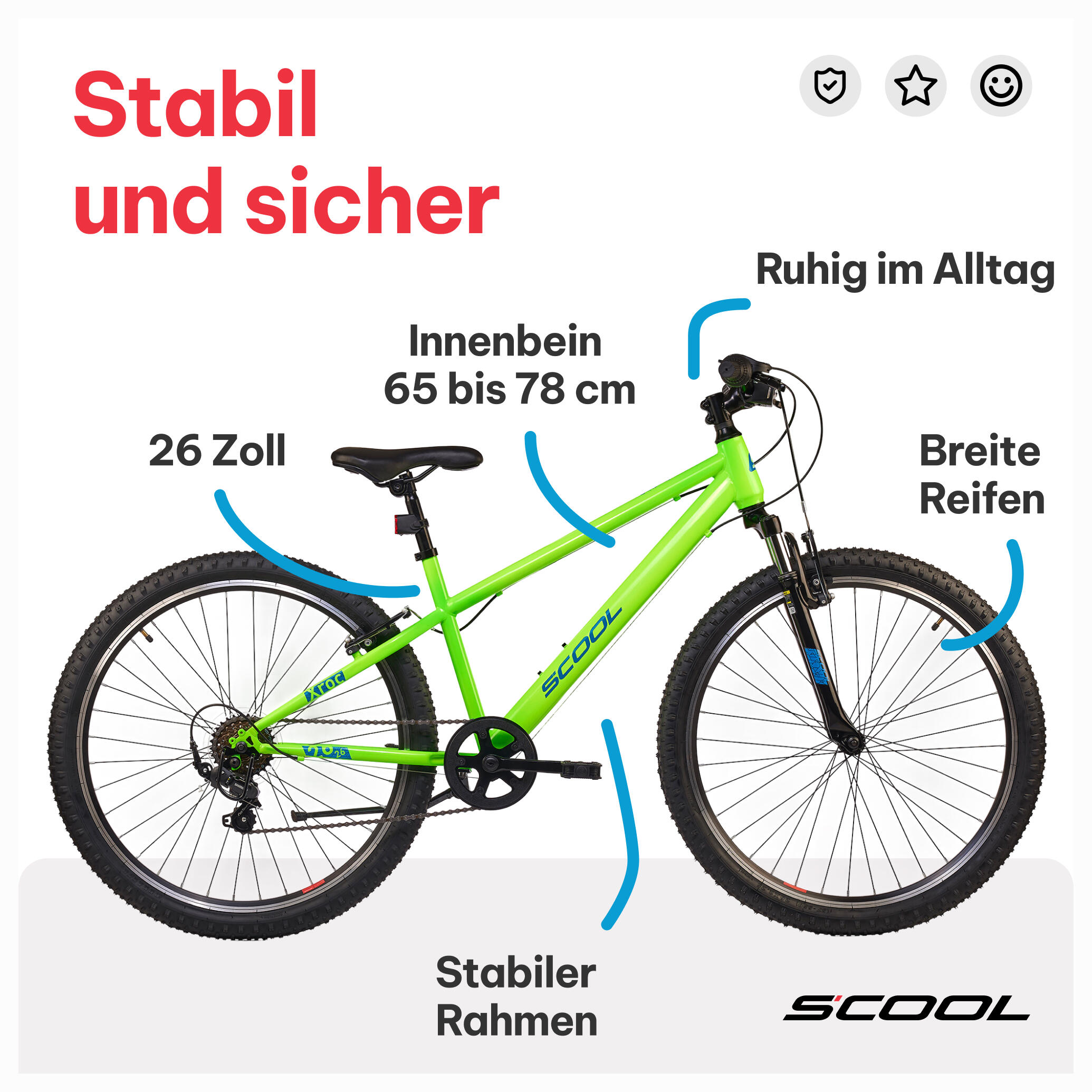 Xroc 26, MTB Kinderfahrrad, 6-Gang, Neongrün/Ozeanblau, 140–165 cm 5/7