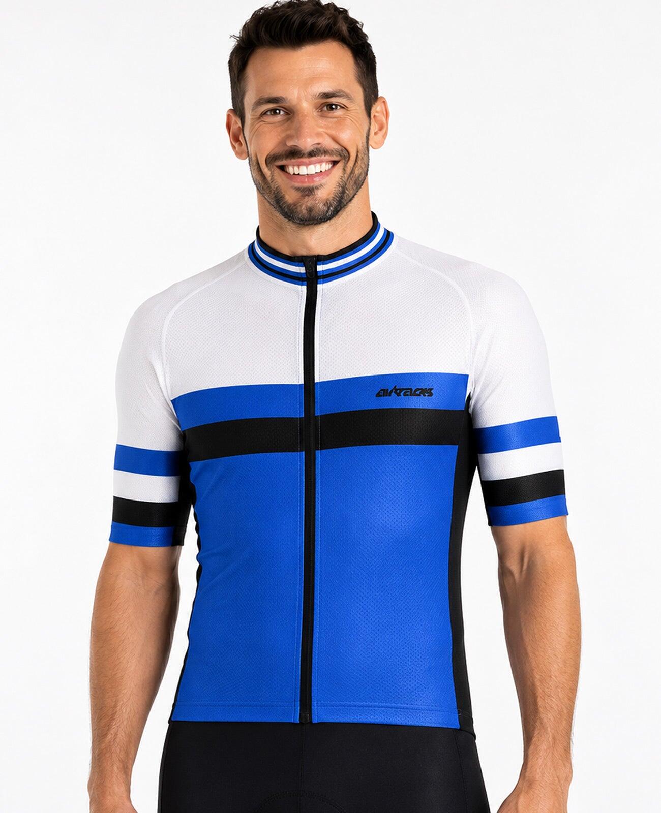Herren Fahrradtrikot Kurzarm Pro Line III Blau-Weiss 1/4