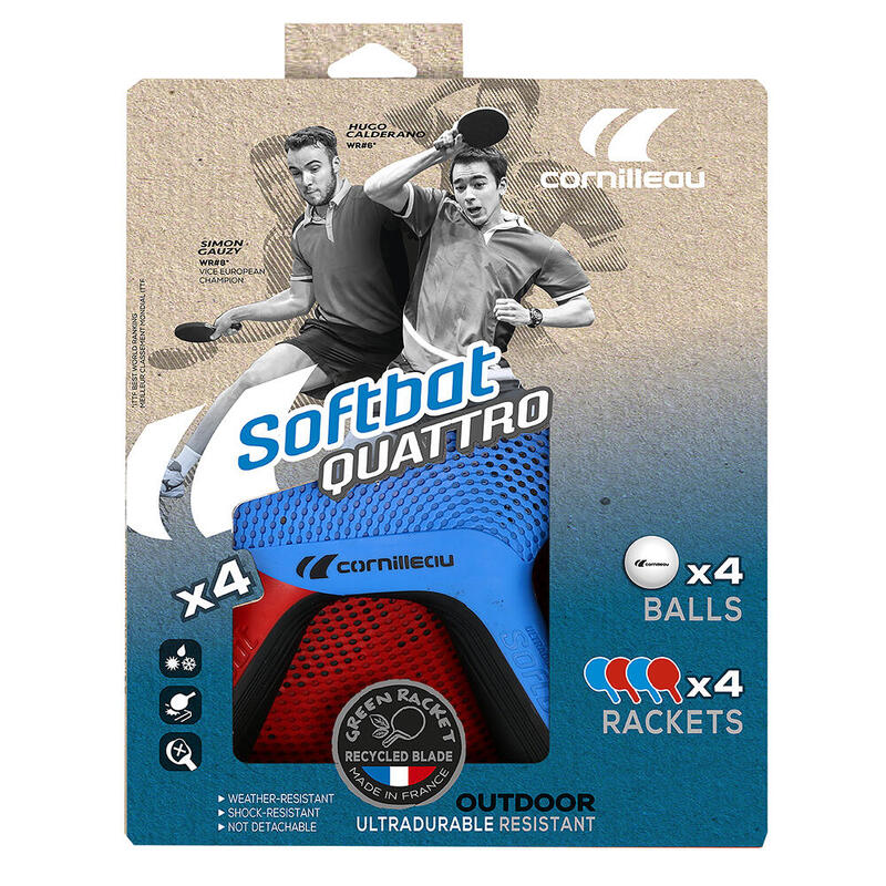 Cornilleau Softbat Quattro 4 Raket + 4 Top Outdoor Masa Tenisi Raket Seti