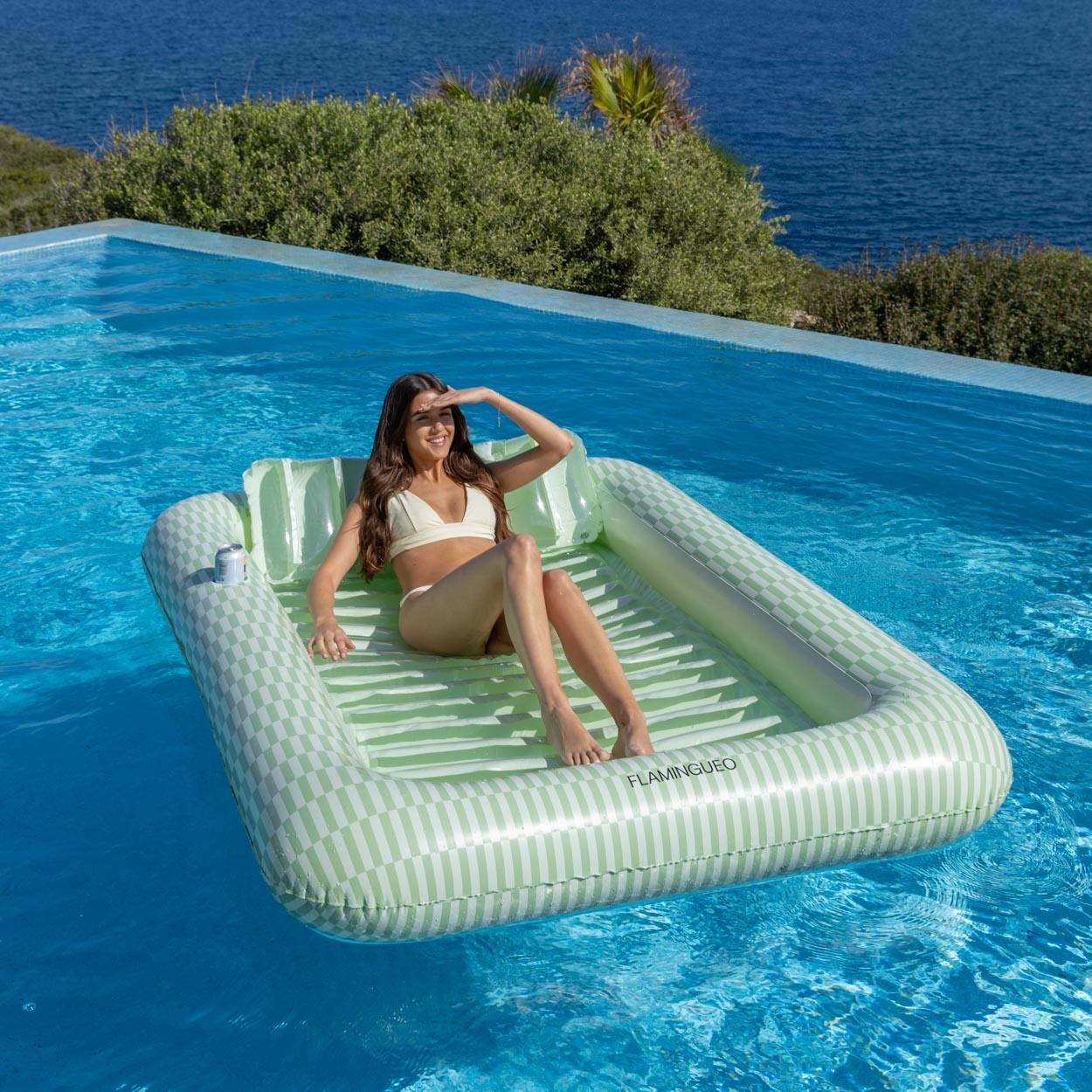 Flamingueo Flotador Gigante Piscina Tumbona Hinchable PVC Verde 3/5