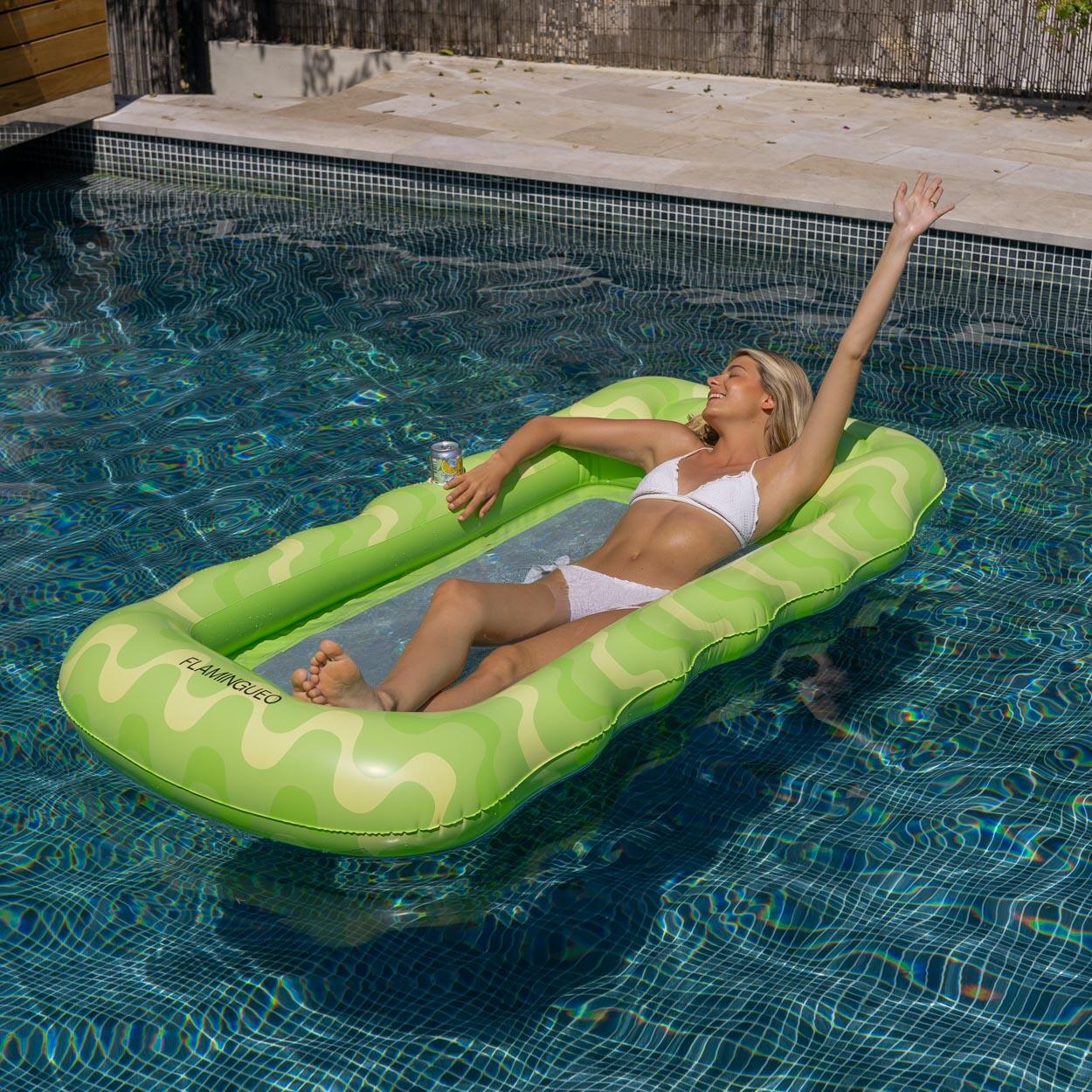 Flamingueo Tumbona Hinchable Rejilla Piscina Flotador PVC Verde 3/7