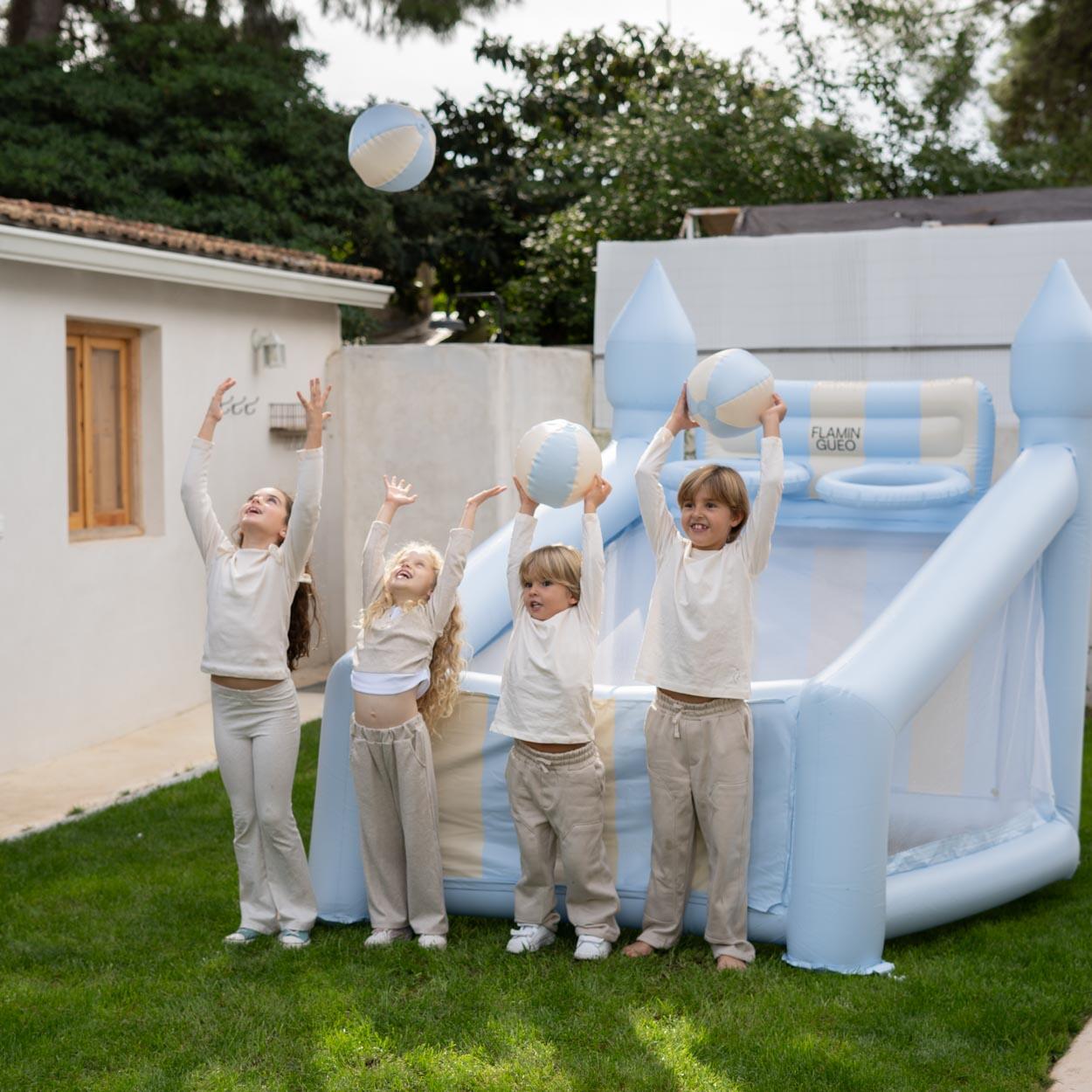 Flamingueo panier gonflable enfant bleu pvc 6 balles gonfleur 200cm 3/7