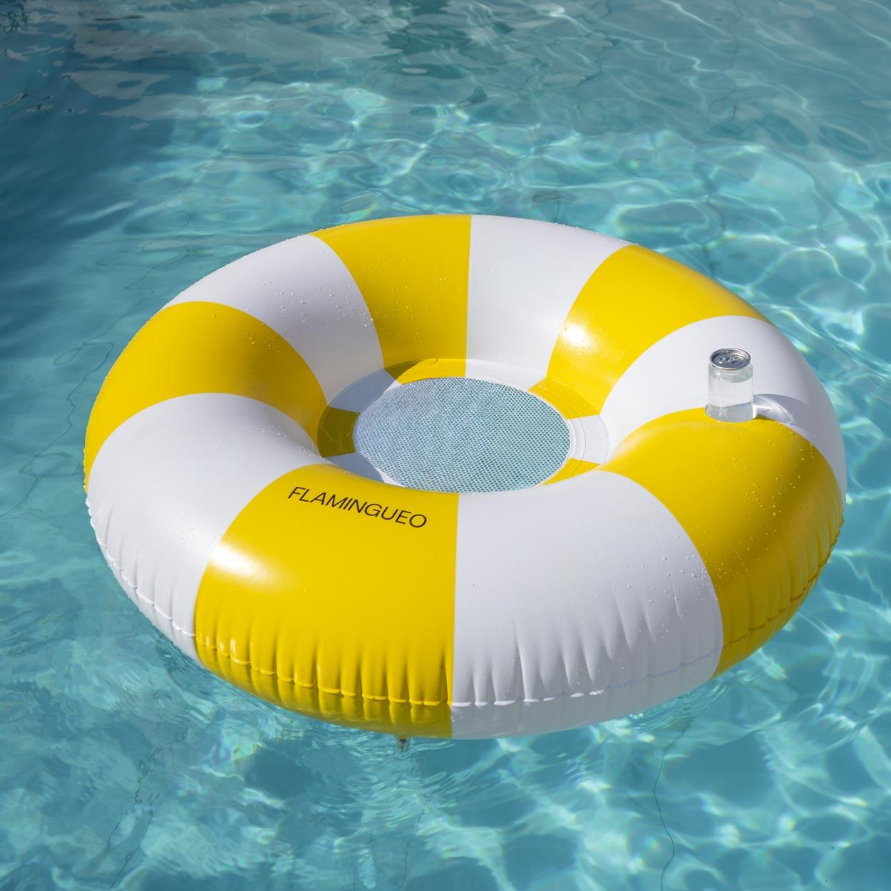 Flamingueo Flotador hinchable con rejilla PVC donut amarillo 2/7
