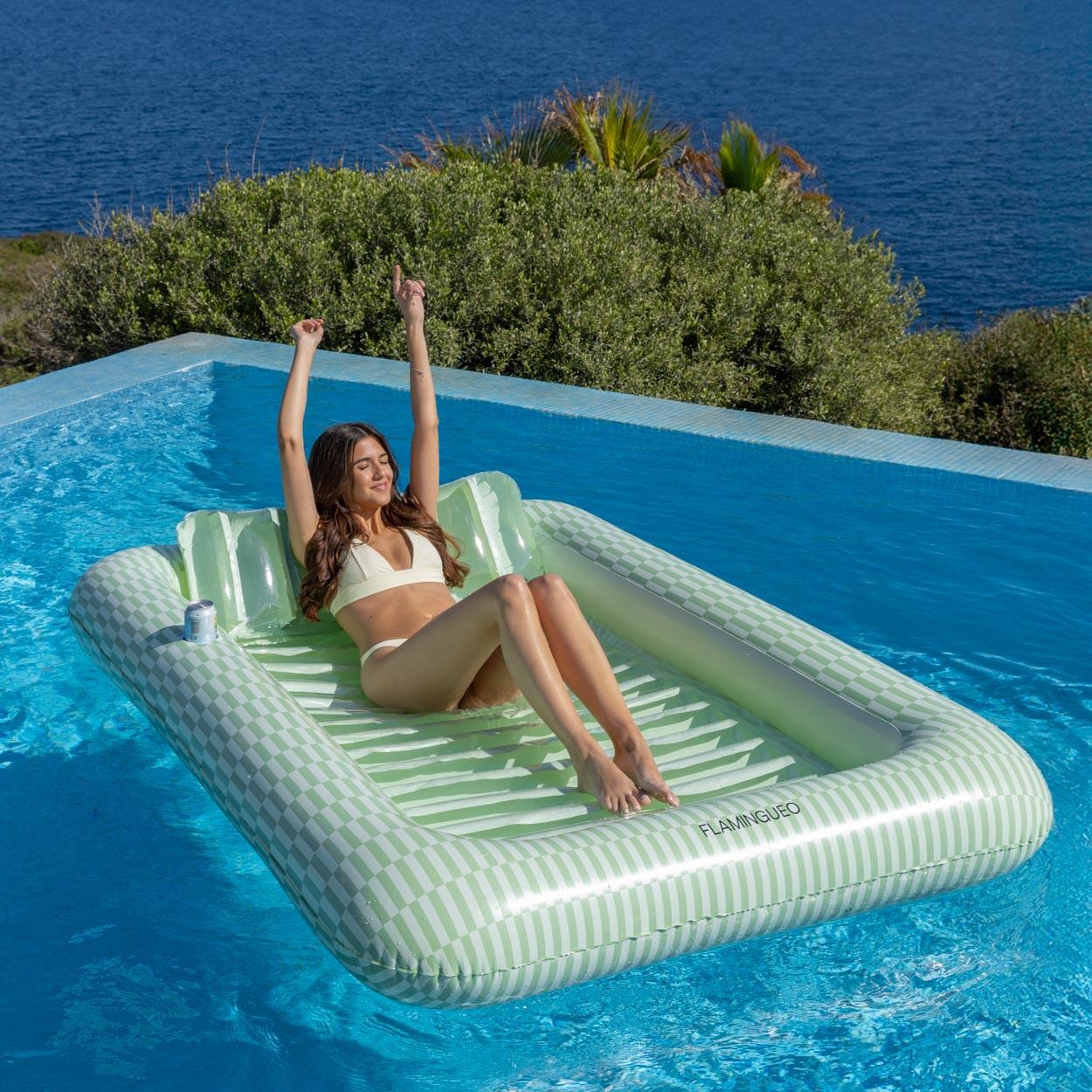 Flamingueo Flotador Gigante Piscina Tumbona Hinchable PVC Verde 2/5