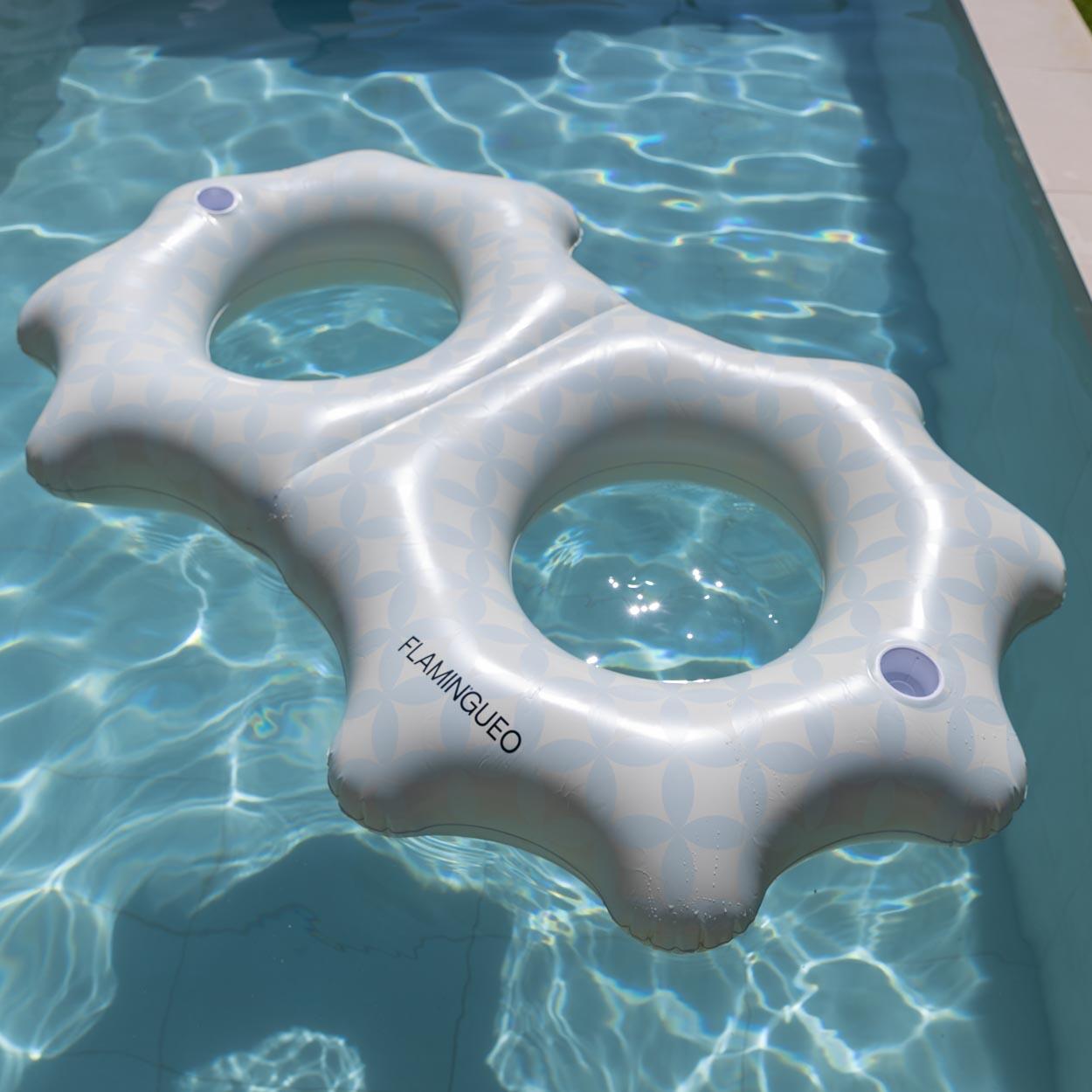 Flamingueo Bouee Piscine Double PVC Bleu 3/5
