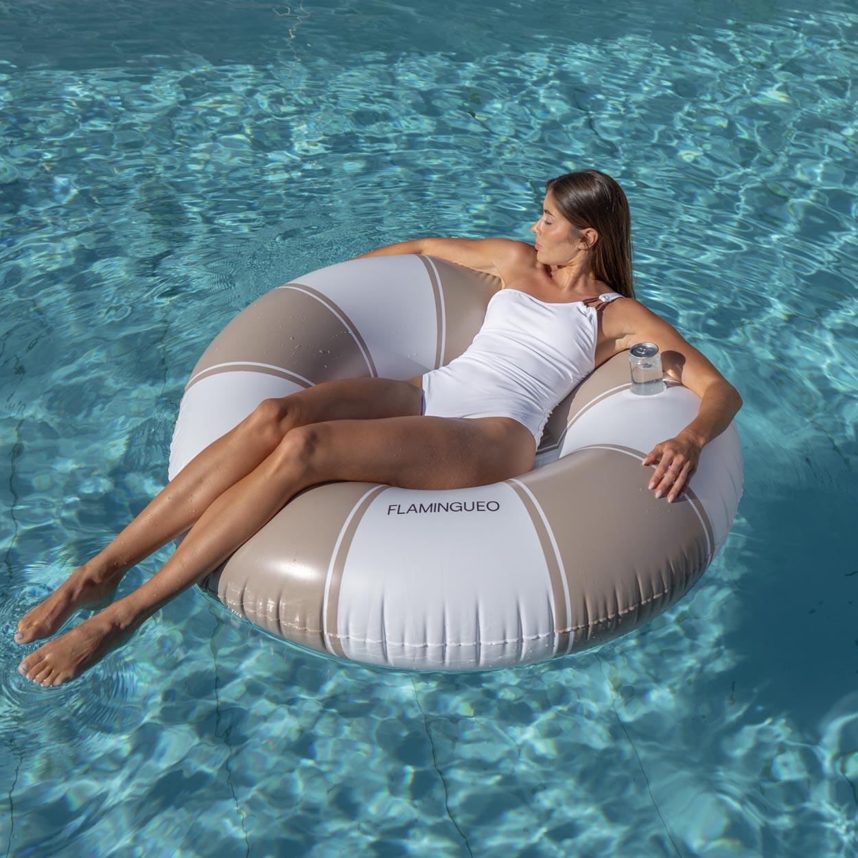 Flamingueo Bouée Gonflable Avec Filet PVC Donut Beige 2/7