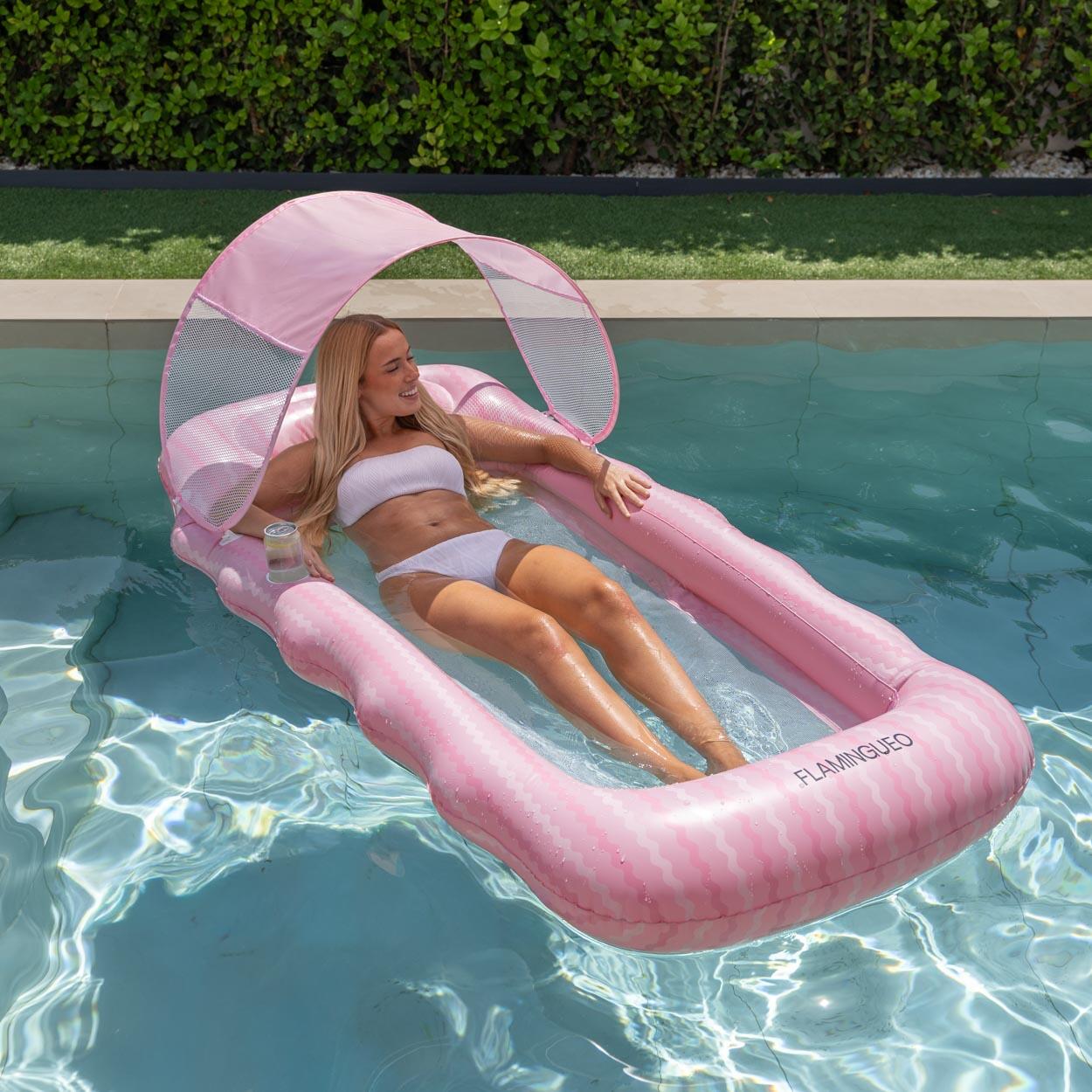 Flamingueo Colchoneta Hinchable PVC Con Parasol Rosa 2/7