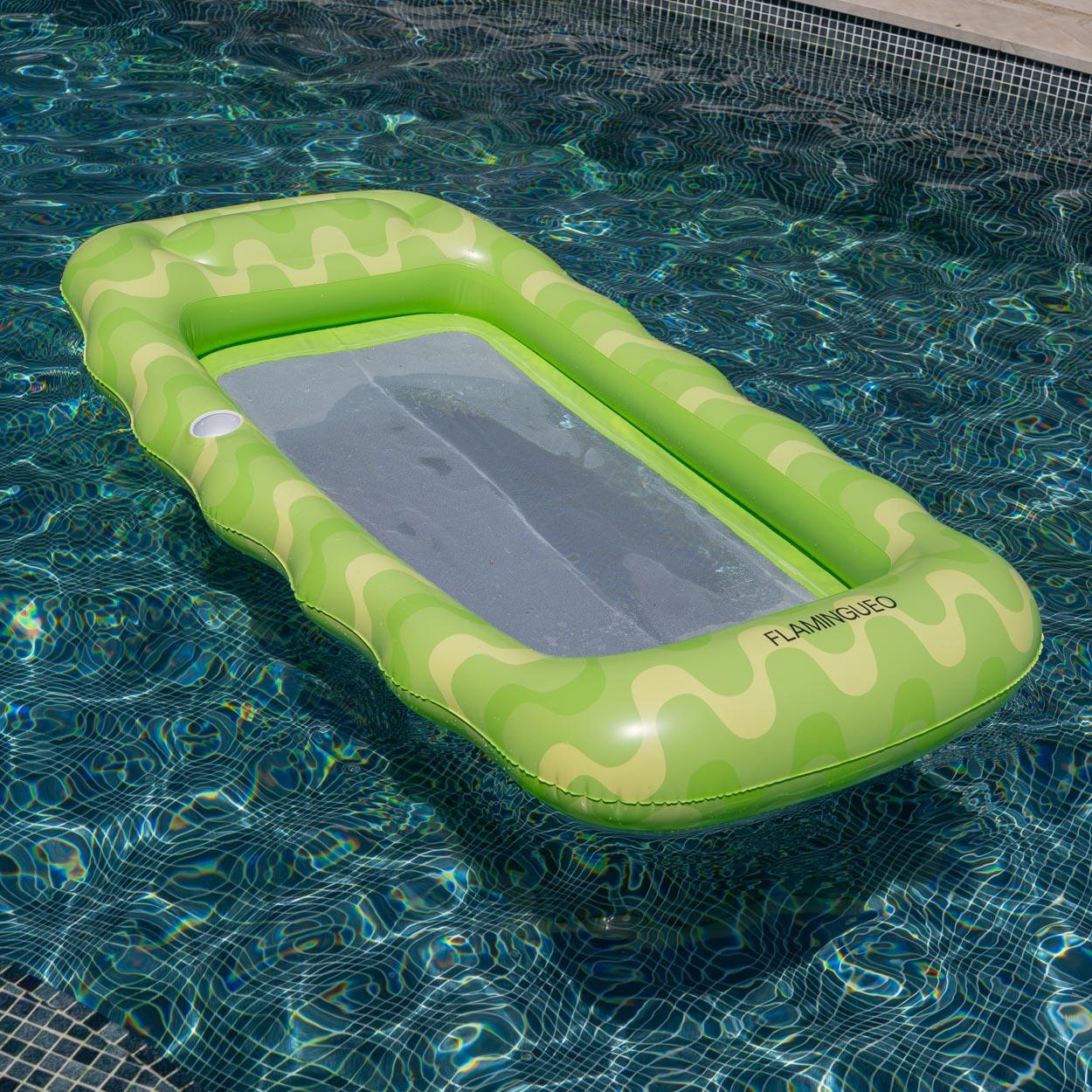 Flamingueo Tumbona Hinchable Rejilla Piscina Flotador PVC Verde 2/7