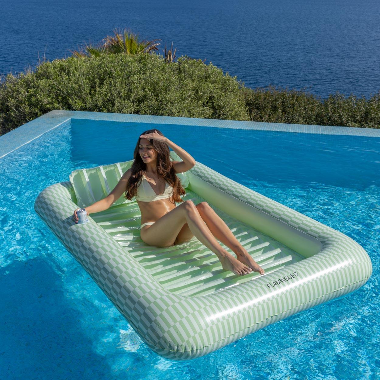 Flamingueo Flotador Gigante Piscina Tumbona Hinchable PVC Verde 5/5