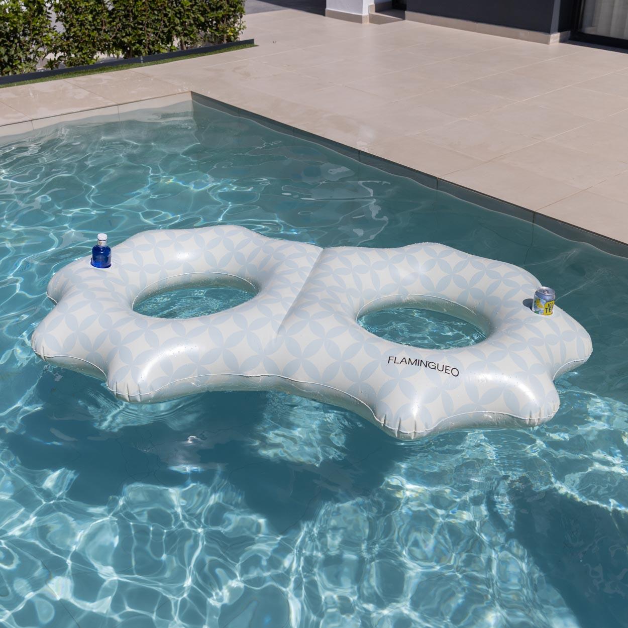 Flamingueo Bouee Piscine Double PVC Bleu 2/5