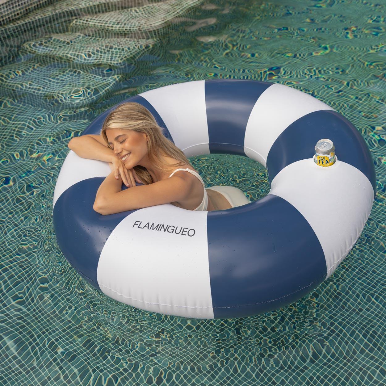 Flamingueo Flotador Gigante Donut Bicolor Colchoneta Piscina PVC Azul 4/7