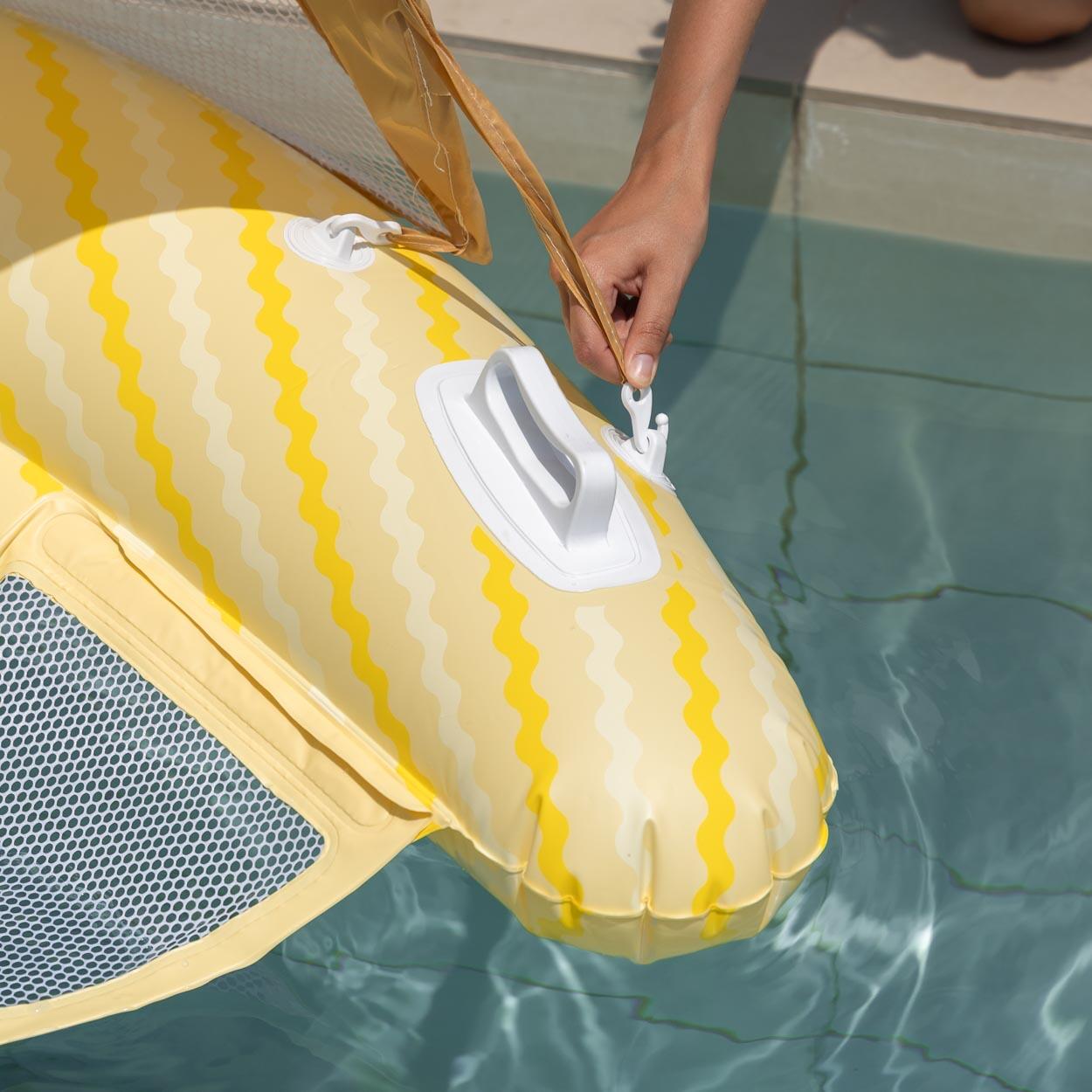 Flamingueo Flotador Asiento PVC Con Rejilla Y Parasol Amarillo 7/7