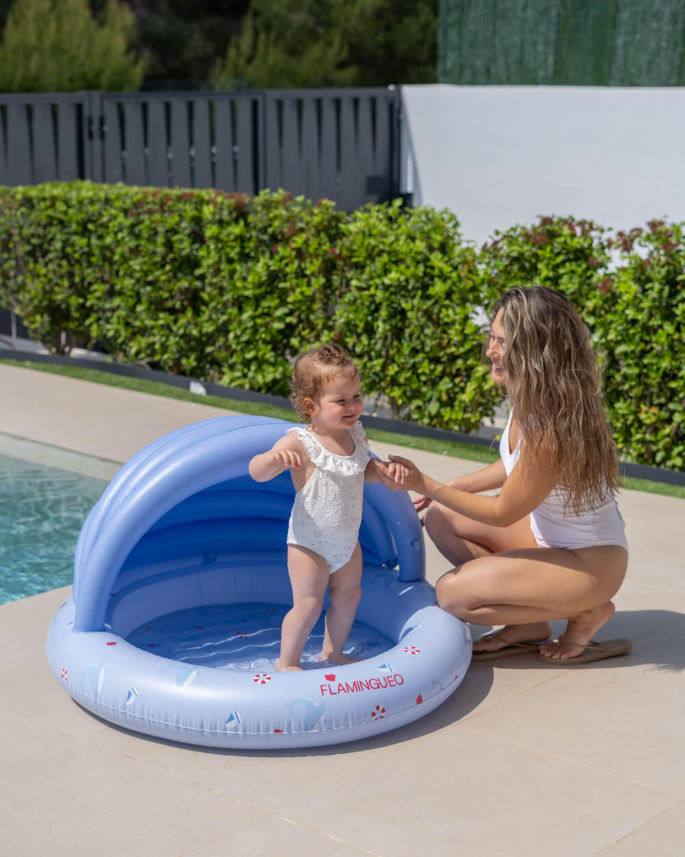 Flamingueo Kinderbad met blauwe PVC-luifel 3/4