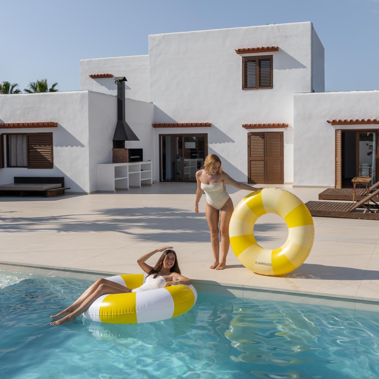 Flamingueo Flotador hinchable con rejilla PVC donut amarillo 6/7