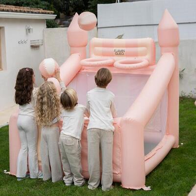Flamingueo canestro gonfiabile bambino rosa pvc 6 palline pompa 200cm
