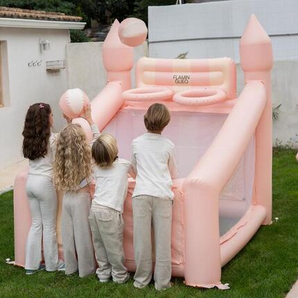 Flamingueo panier gonflable enfant rose pvc 6 balles gonfleur 200cm