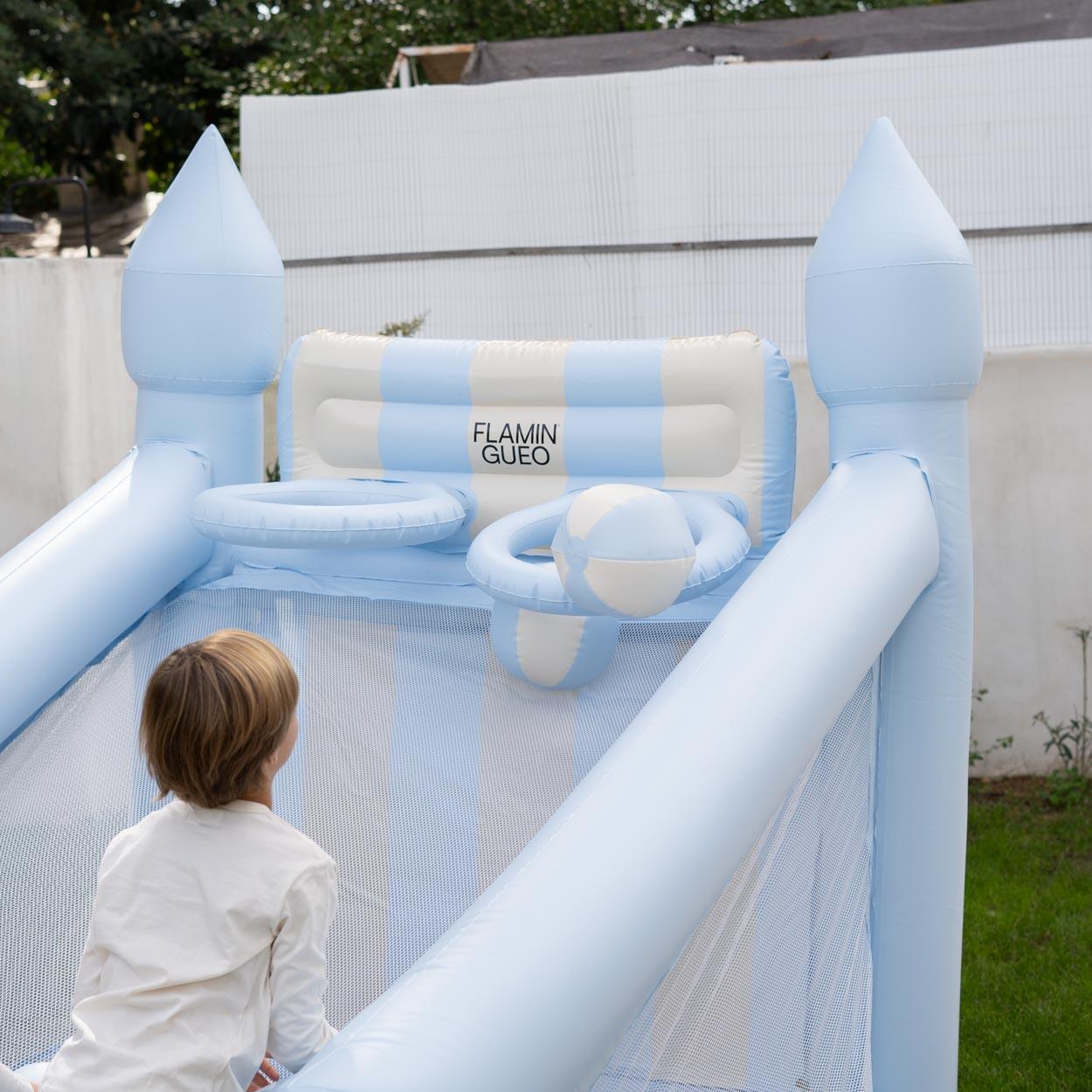 Flamingueo panier gonflable enfant bleu pvc 6 balles gonfleur 200cm 6/7