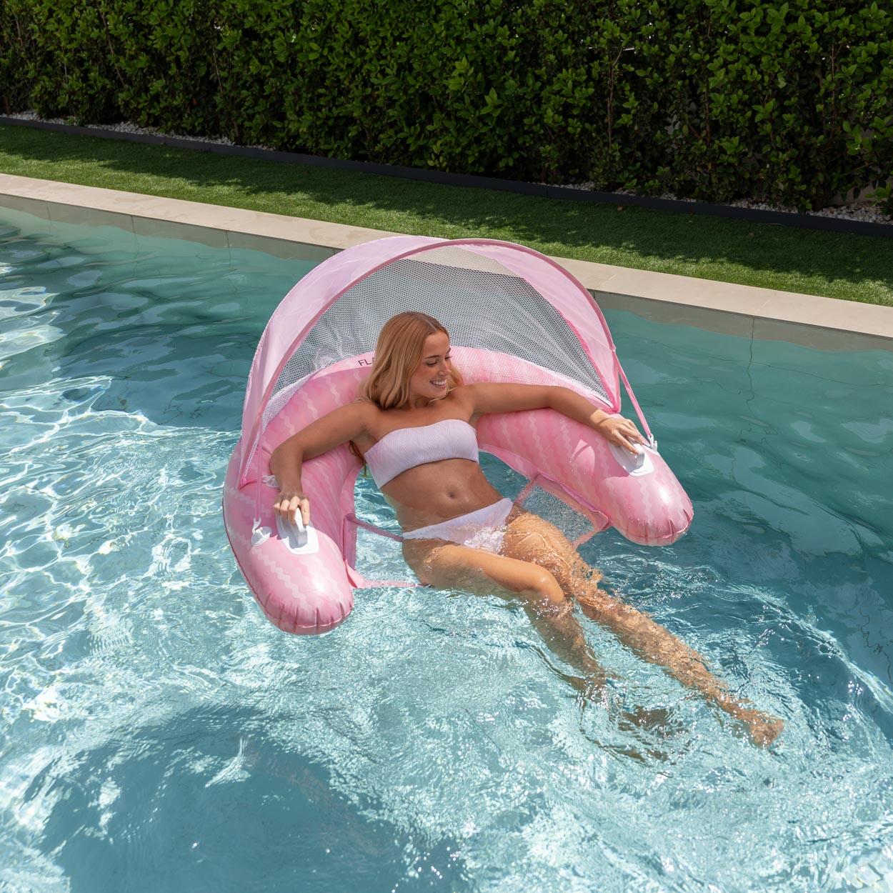 Flamingueo Flotador Asiento PVC Con Rejilla Y Parasol Rosa 2/7