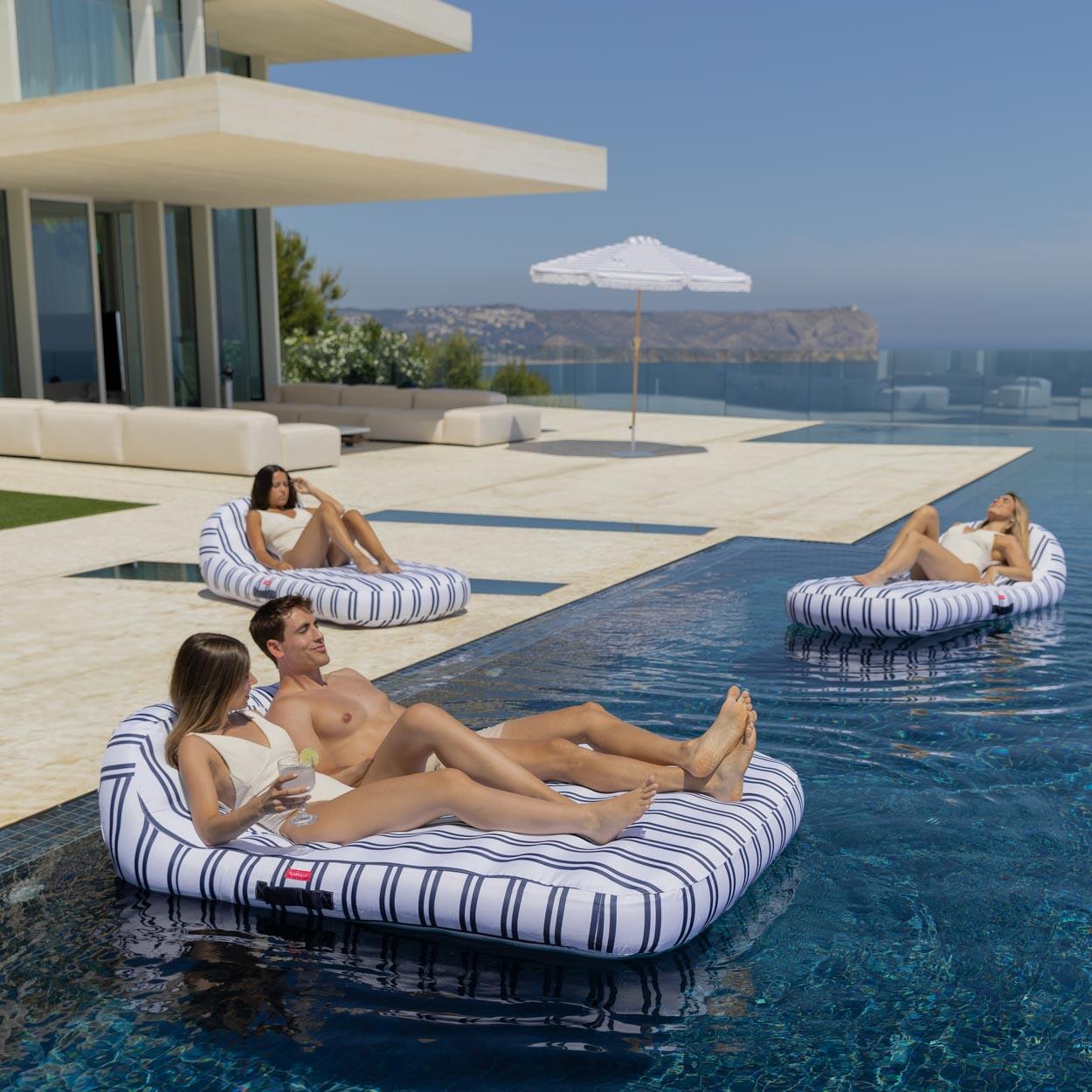 Flamingueo Tumbona Doble Hinchable Flotador Piscina PVC Azul 5/7