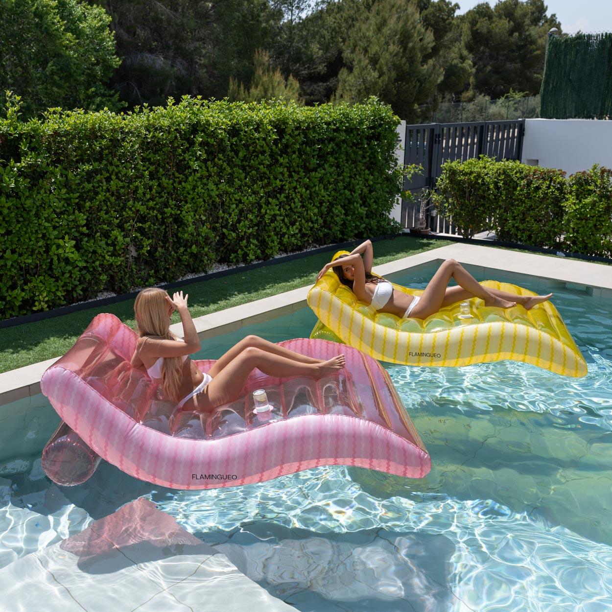 Flamingueo Colchoneta Hinchable Piscina XL 2 Personas Con Posavasos Rosa 5/7