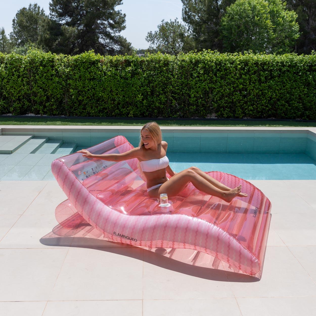 Flamingueo Colchoneta Hinchable Piscina XL 2 Personas Con Posavasos Rosa 4/7