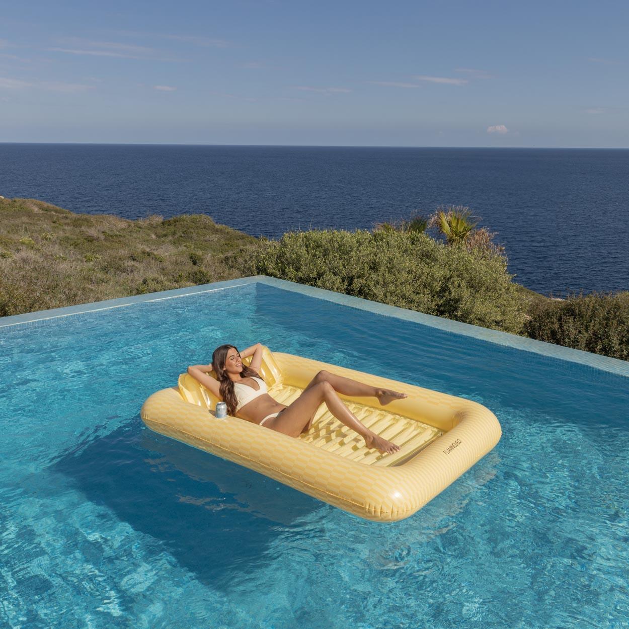 Flamingueo Colchão de Piscina Espreguiçadeira Insuflável PVC Amarelo 3/7