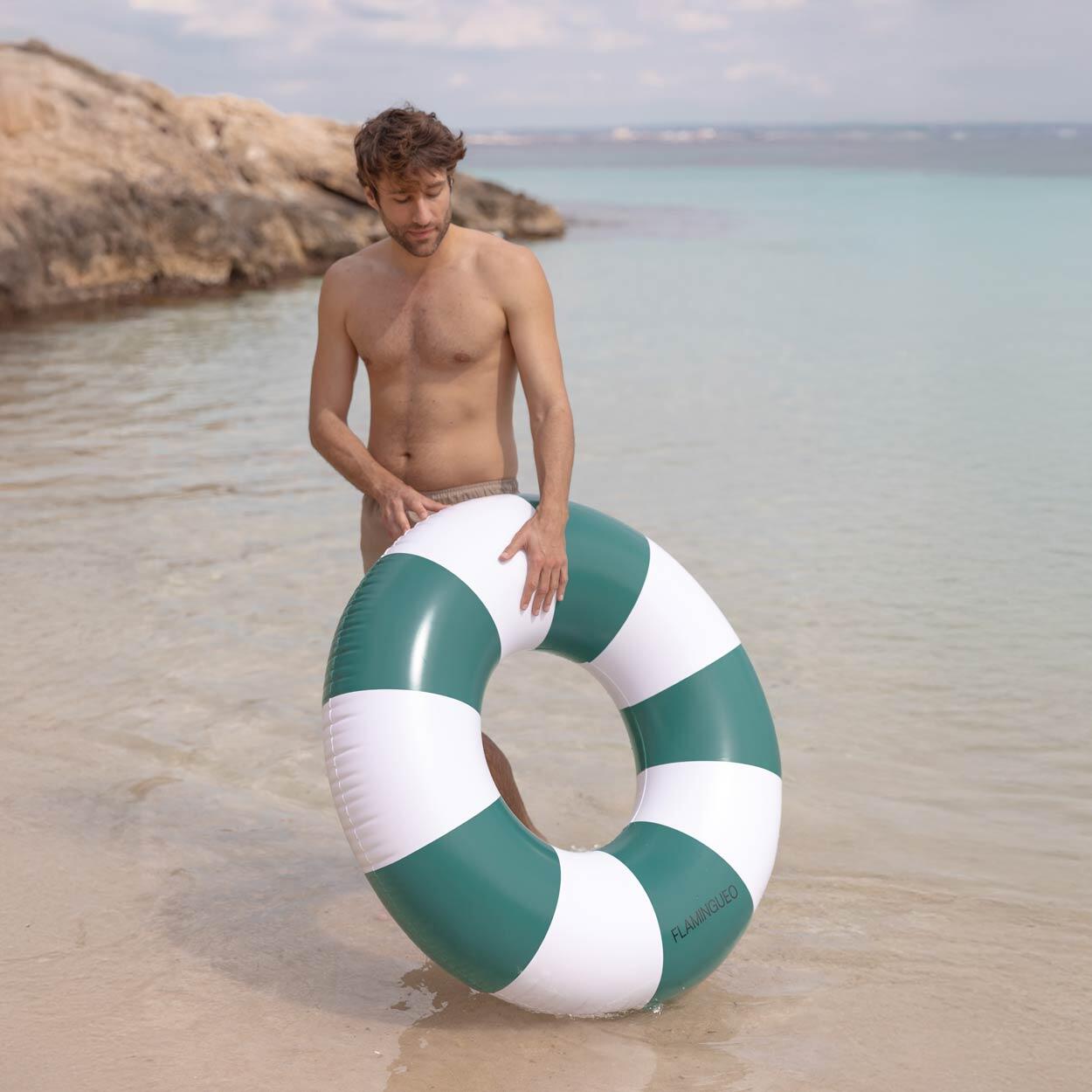 Flamingueo Flotador Gigante Donut Bicolor Colchoneta Piscina PVC Verde 3/7