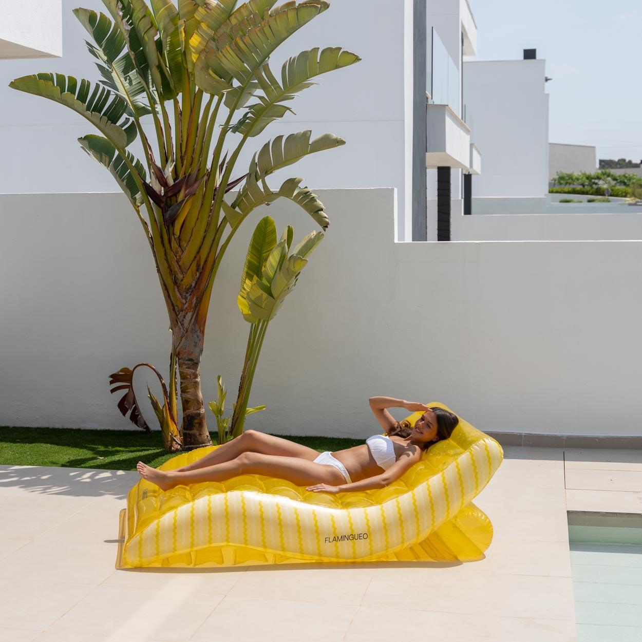 Flamingueo Colchoneta Hinchable Piscina XL 2 Personas Con Posavasos Amarillo 3/7