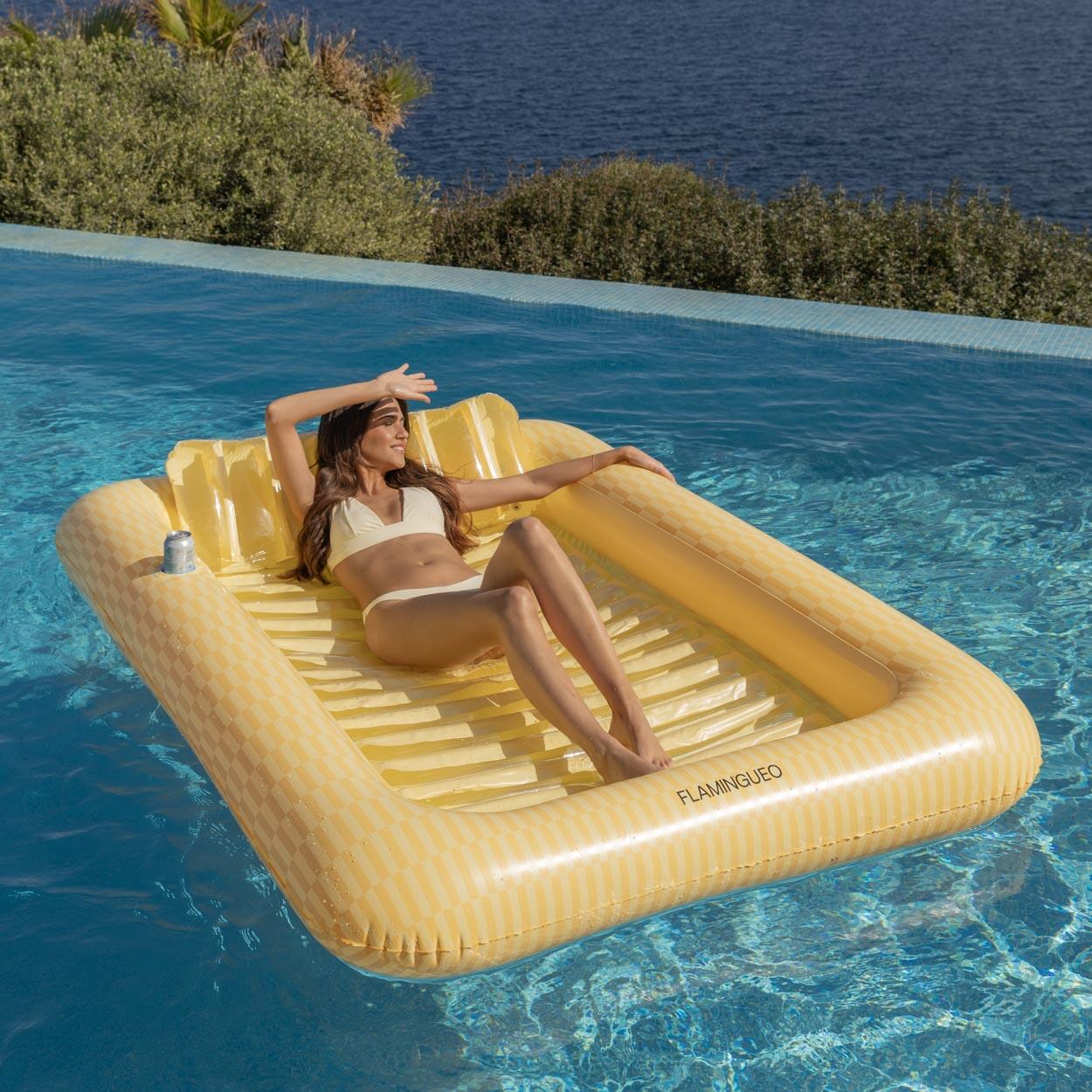 Flamingueo Colchão de Piscina Espreguiçadeira Insuflável PVC Amarelo 2/7