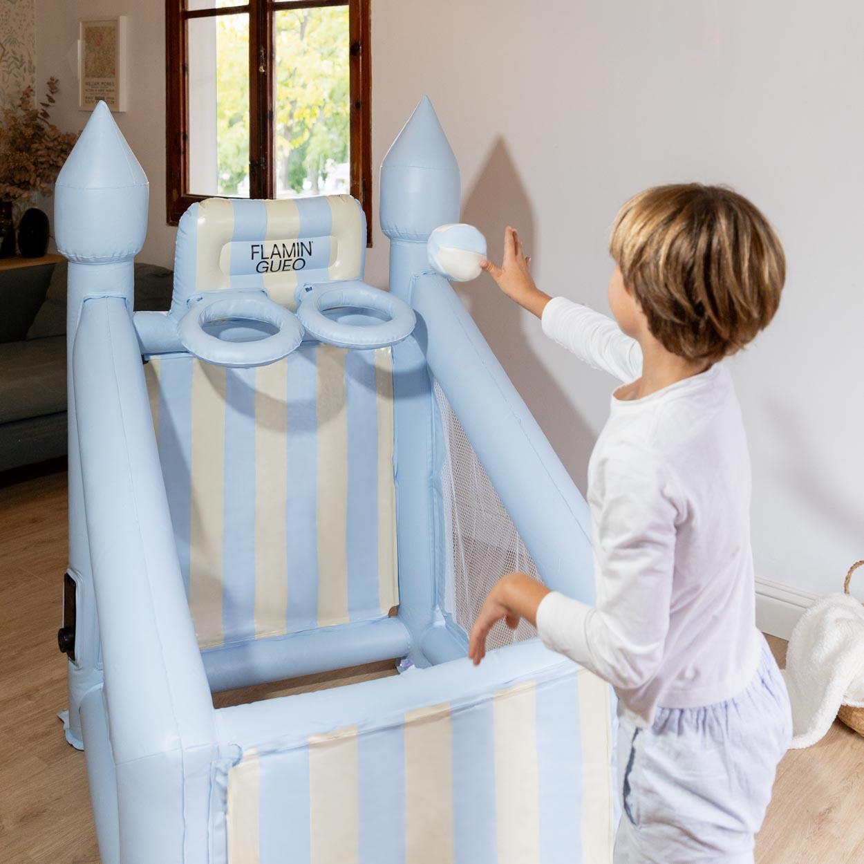 Flamingueo panier gonflable enfant bleu pvc 6 balles gonfleur 145cm 2/6